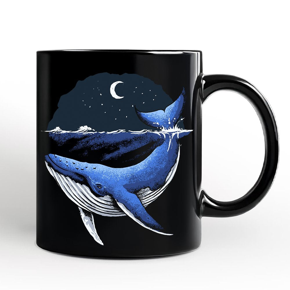 Moonlit Whale Vintage Personalized Mug, Night Ocean Retro Gift with Custom Name