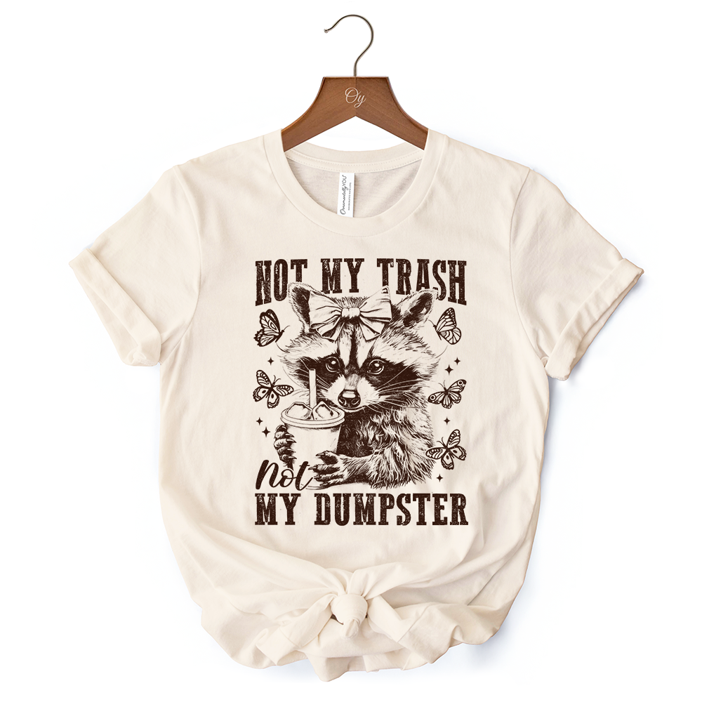 Not My Trash Not My Dumpster Cute Raccoon T-Shirt, White and Natural Vintage Coquette Bow Women Tee