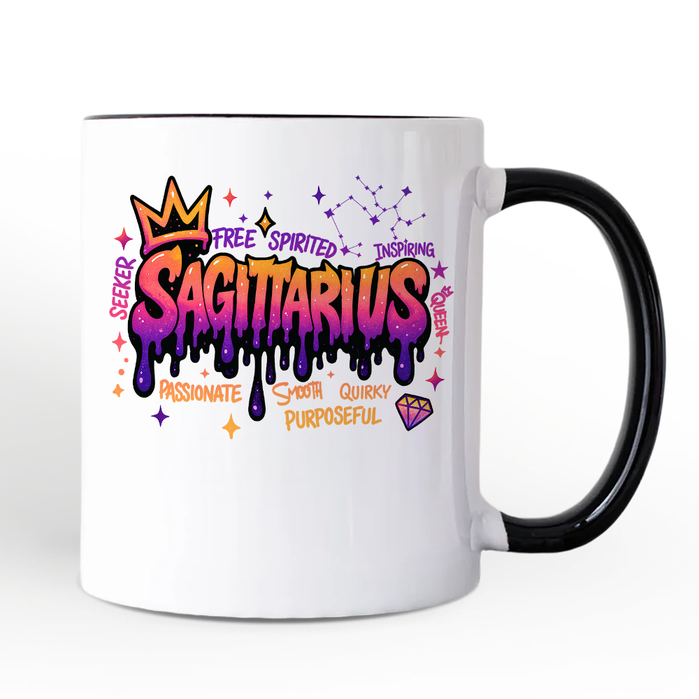 Sagittarius Graffiti Zodiac Personalized Mug, Street Style Astrology Horoscope Gift with Custom Name
