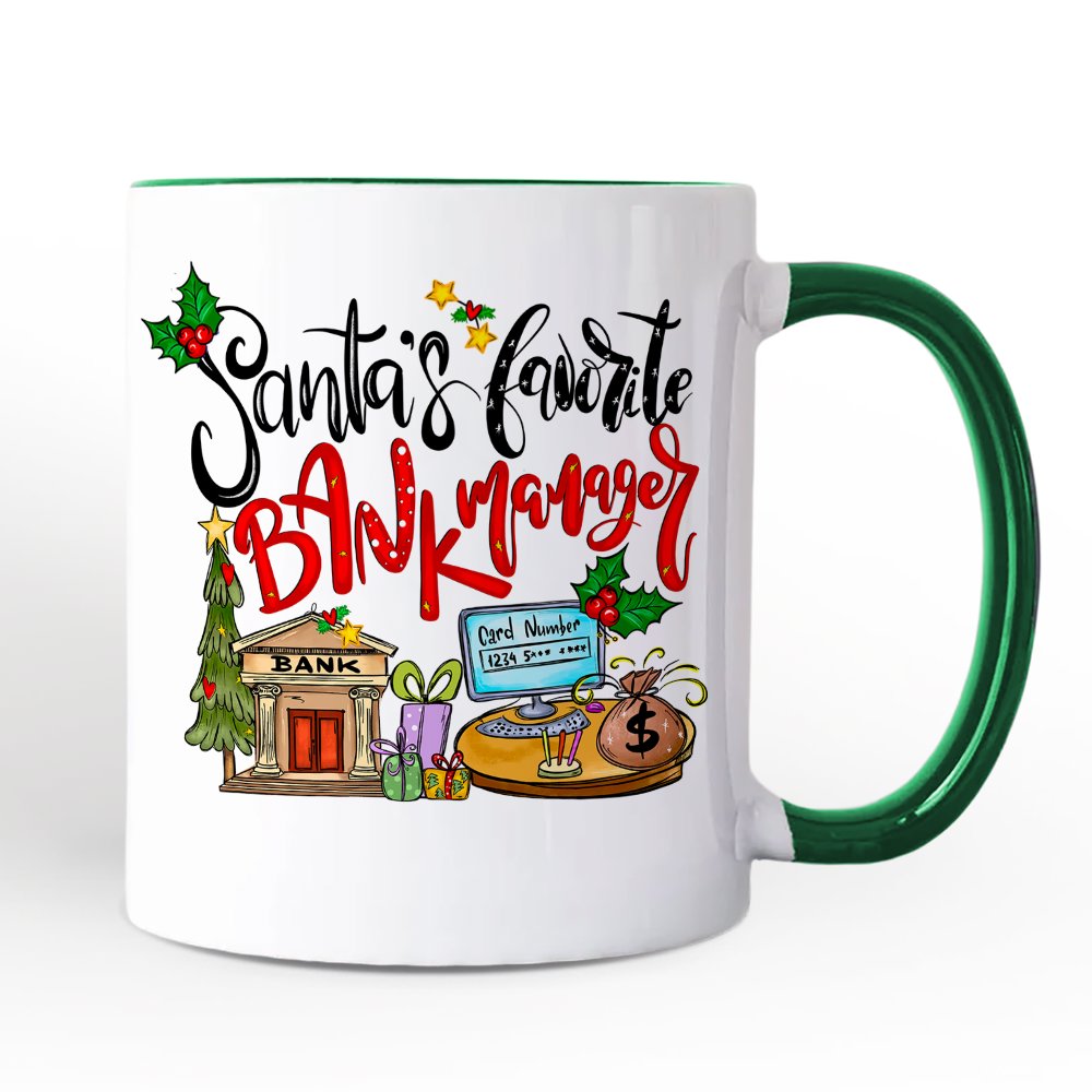 Santaโs Favorite Bank Manager Christmas Personalized Mug, Appreciation Gift with Custom Name
