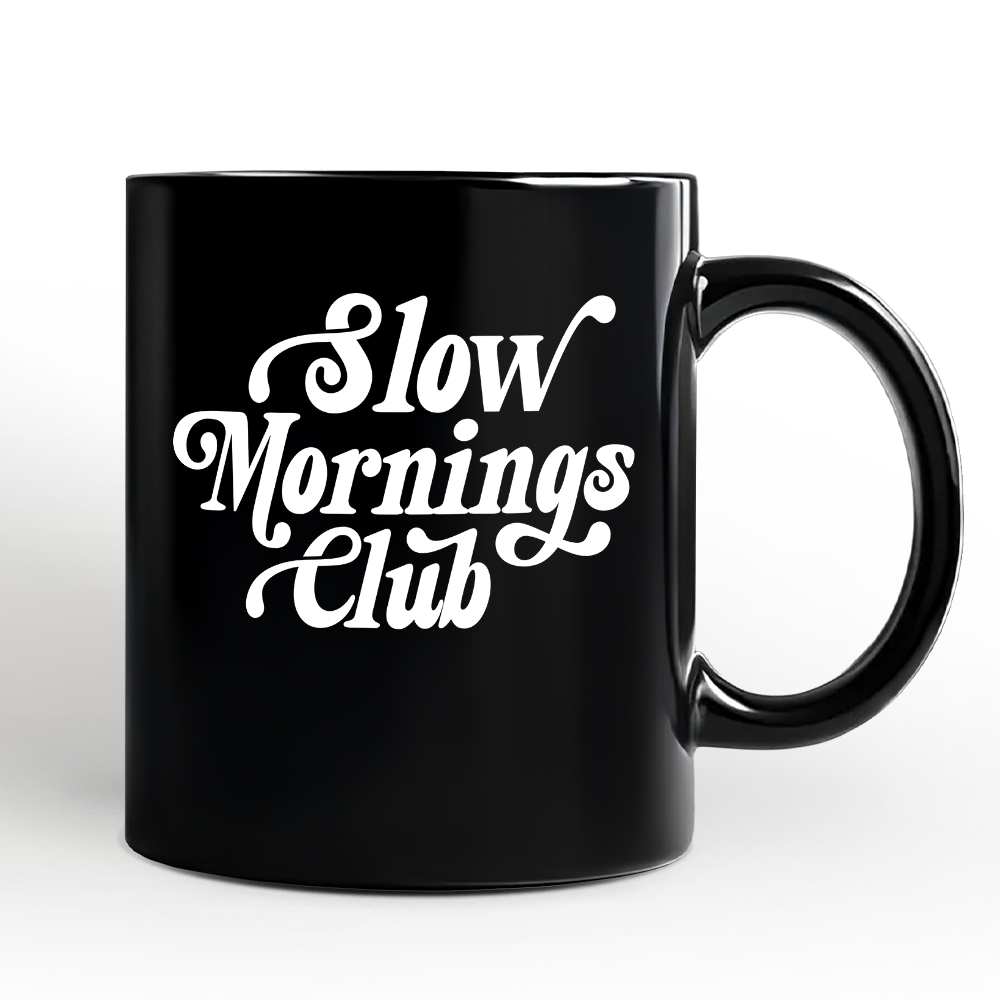 Slow Mornings Club Personalized Mug, Cozy Vintage Aesthetic Gift with Custom Name