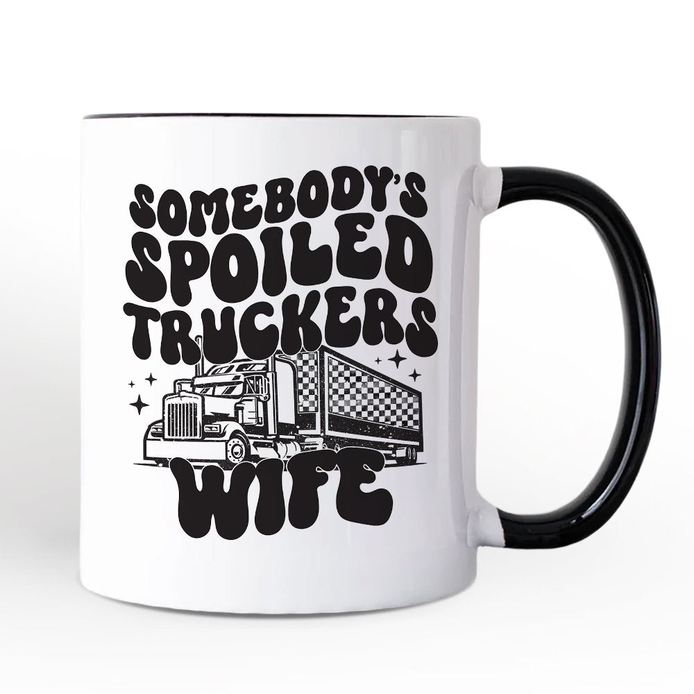 Somebodyโs Spoiled Trucker Wife Personalized Mug, Vintage Truck Driver Gift with Custom Name