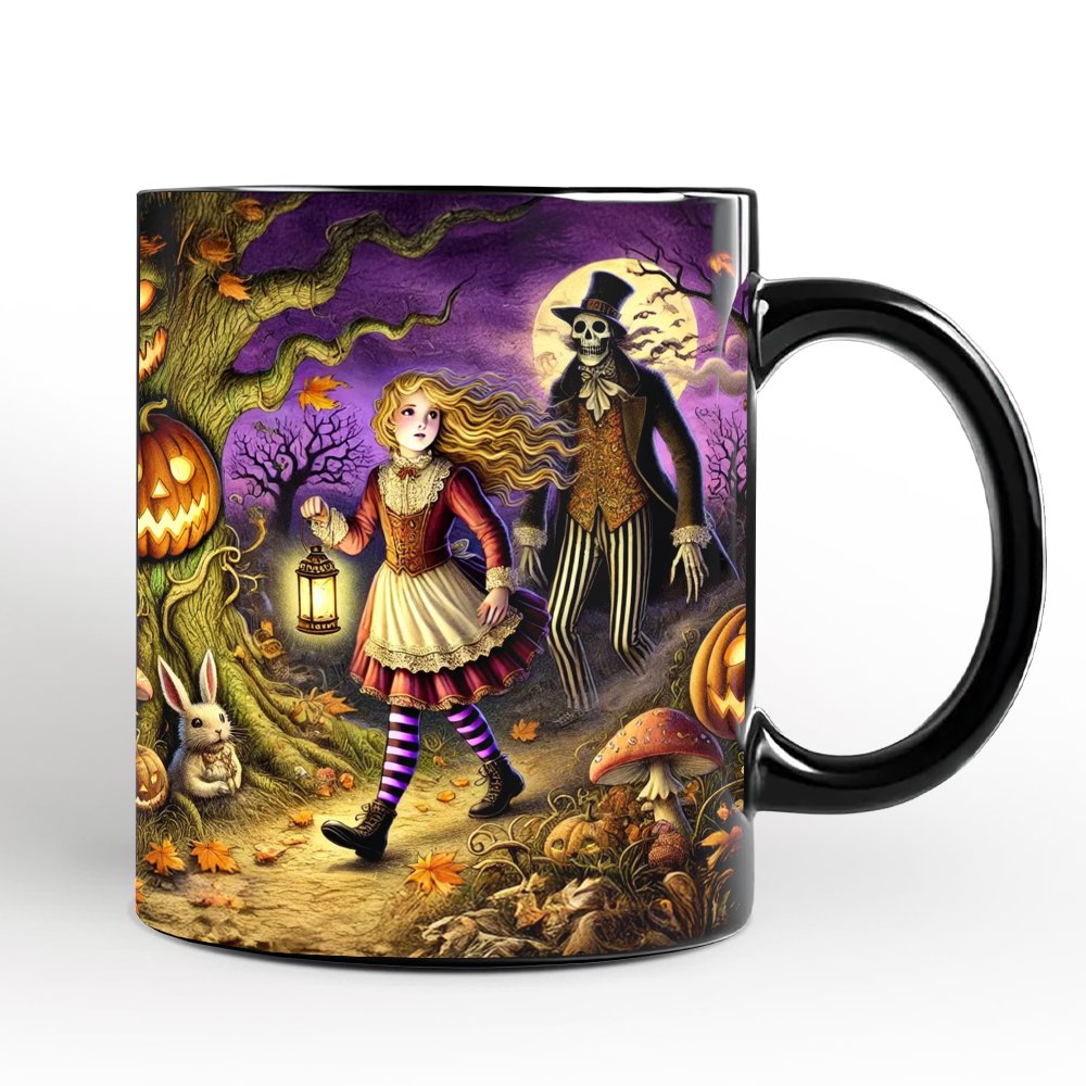 Spooky Parable Aliceโs Adventure in Wonderland Personalized Mug, Halloween Ceramic Gift with Custom Name