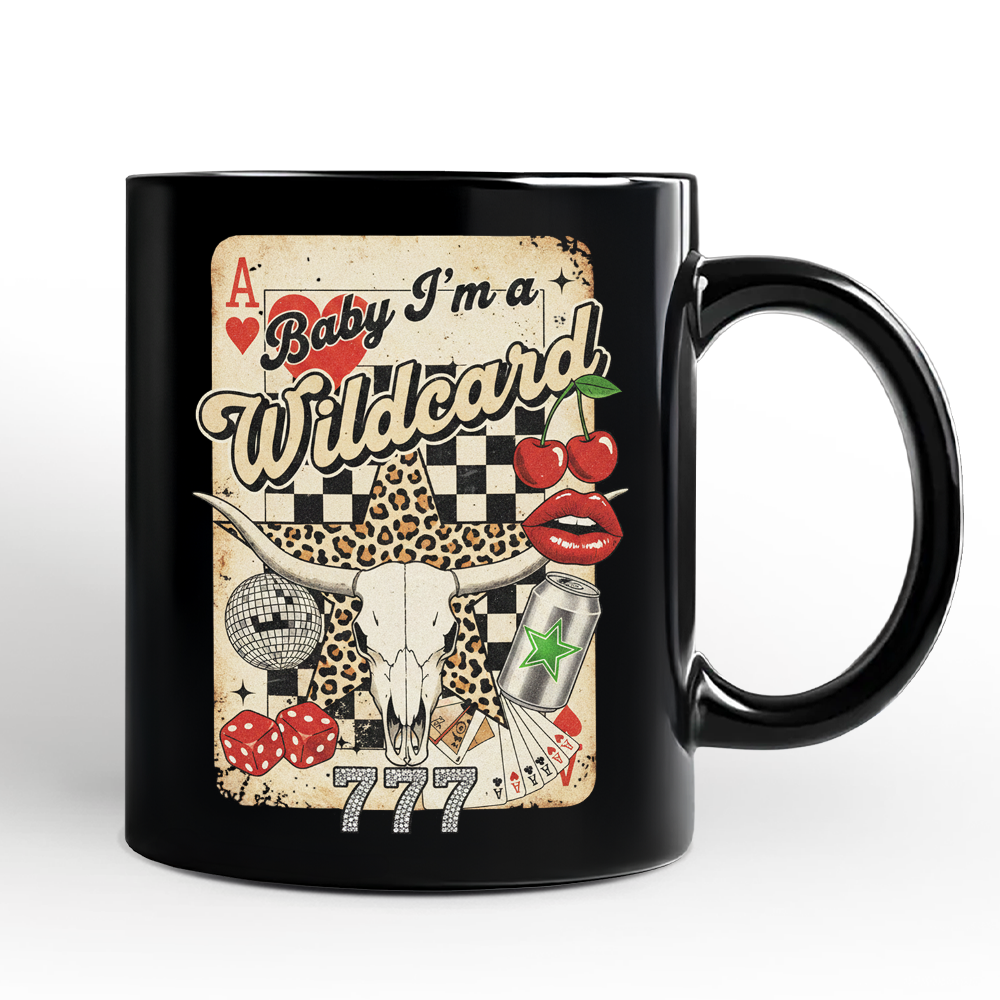 Wildcard Cowgirl Personalized Mug, Vintage Western Collage Leopard Skull Gift with Custom Name