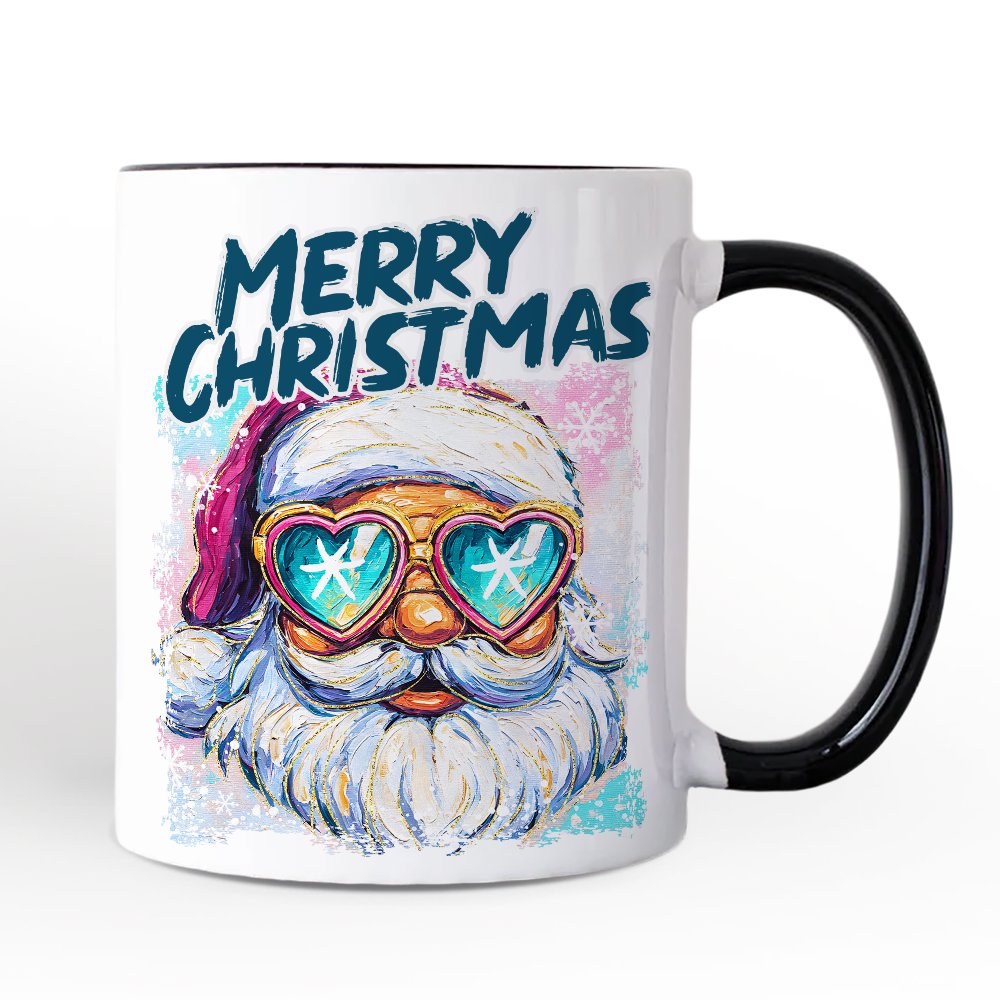 Merry Christmas Santa Sunglasses Christmas Personalized Mug, Funky Retro Holiday Gift with Custom Name