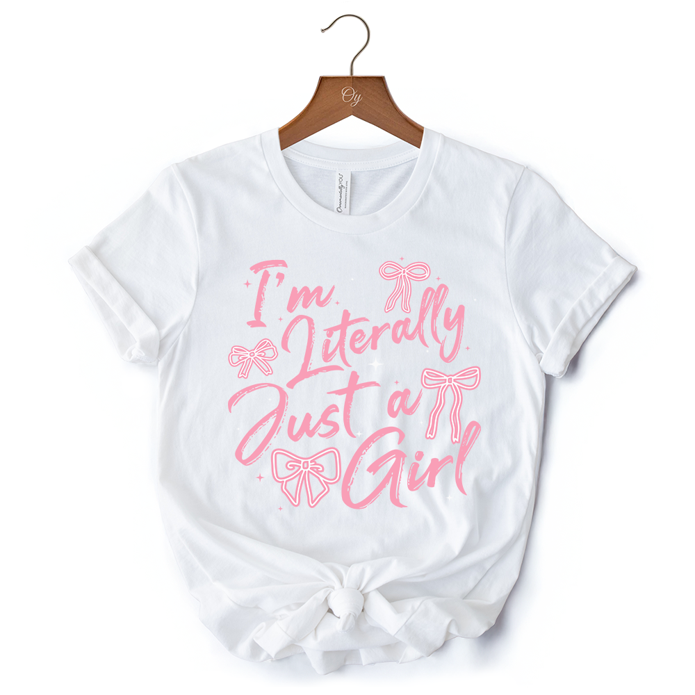 I'm Literally Just a Girl T-Shirt, Trendy White and Black Coquette Bow Tee for Girly Aesthetics