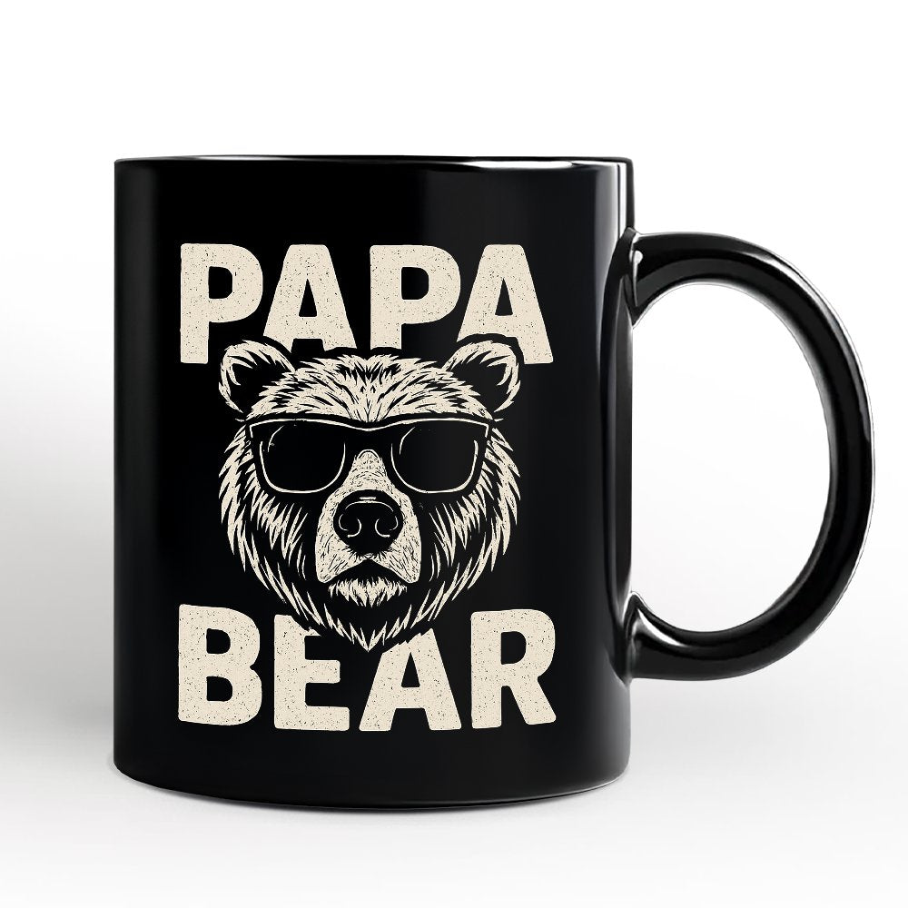 Papa Bear Sunglasses Personalized Mug, Black Vintage Gift with Custom Name for Cool Dads