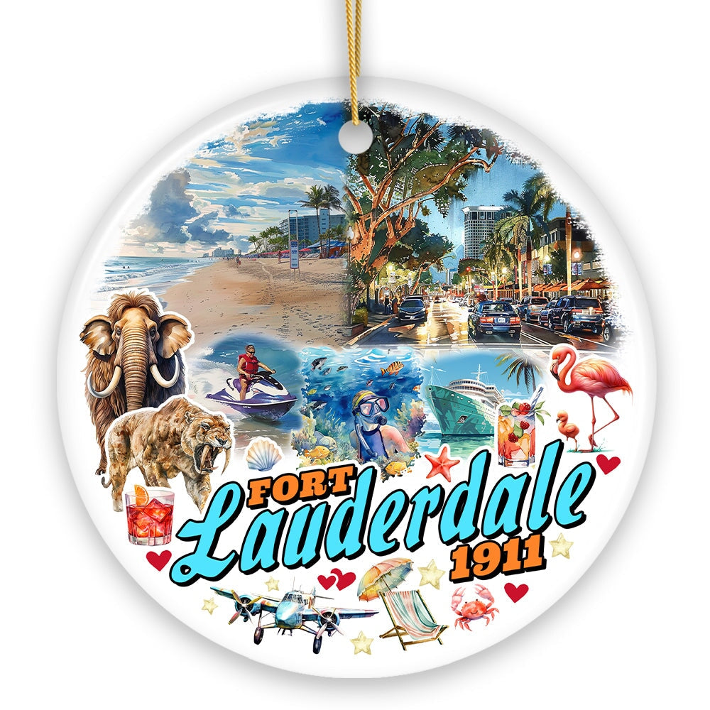 Artistic Fort Lauderdale Watercolor Ornament, Tropical Florida Vacation Beaches and Nature Souvenir