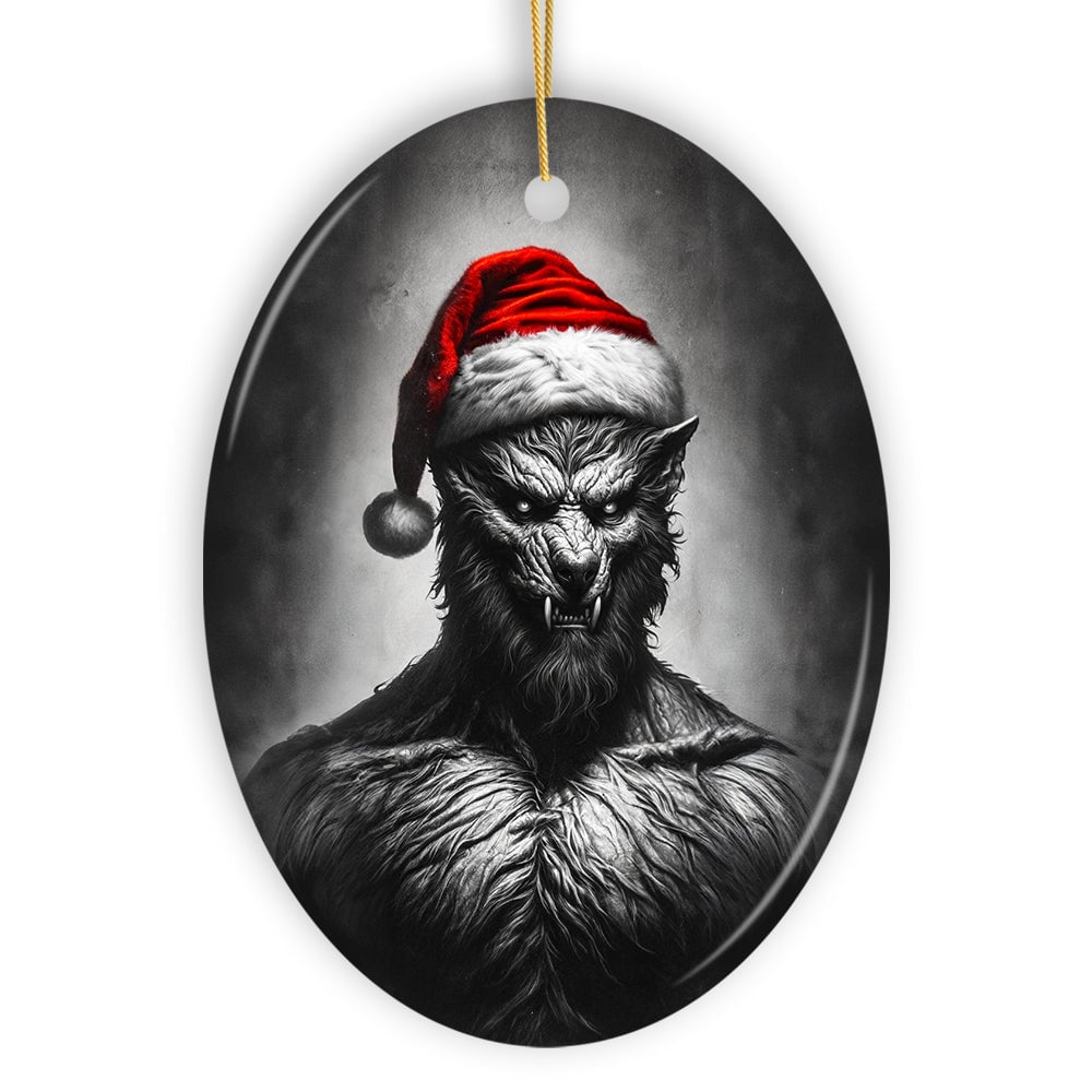 Beastly Werewolf with Santa Hat Ornament, Frightening Holiday Keepsake for Spooky Tree