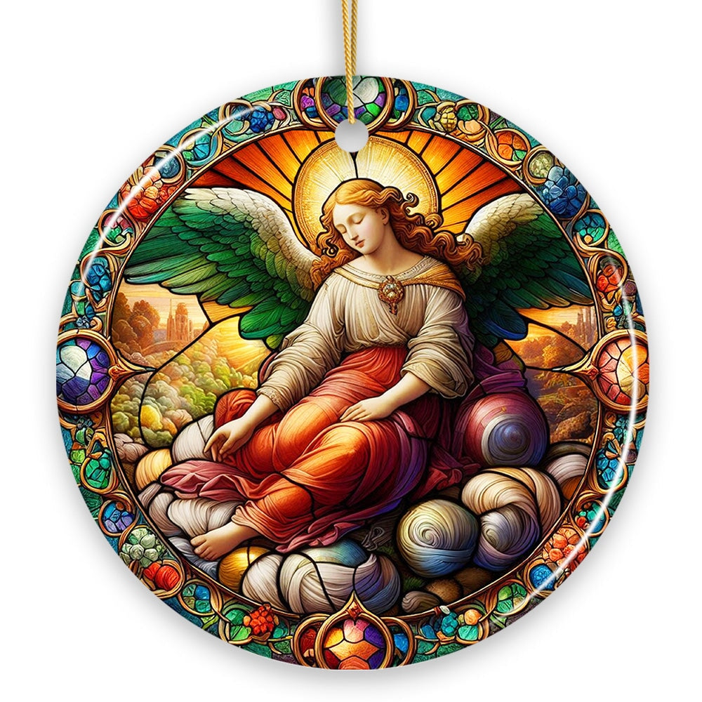Beautiful Angel Medieval Stained Glass Themed Painting Christmas Ornament, Renaissance Italy Gift and Tree Decor