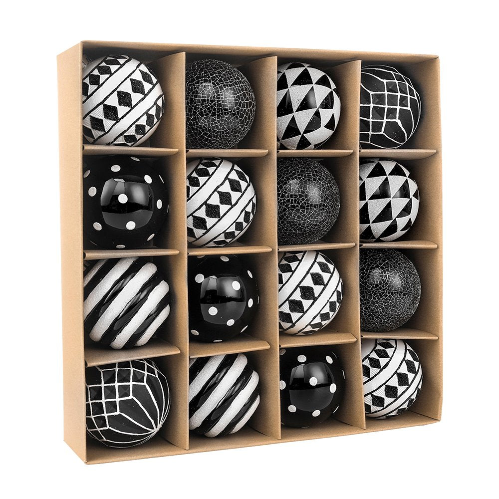 Black and White Monochrome Christmas Bauble Ornament Set, Emo or Gothic Tree Ideas