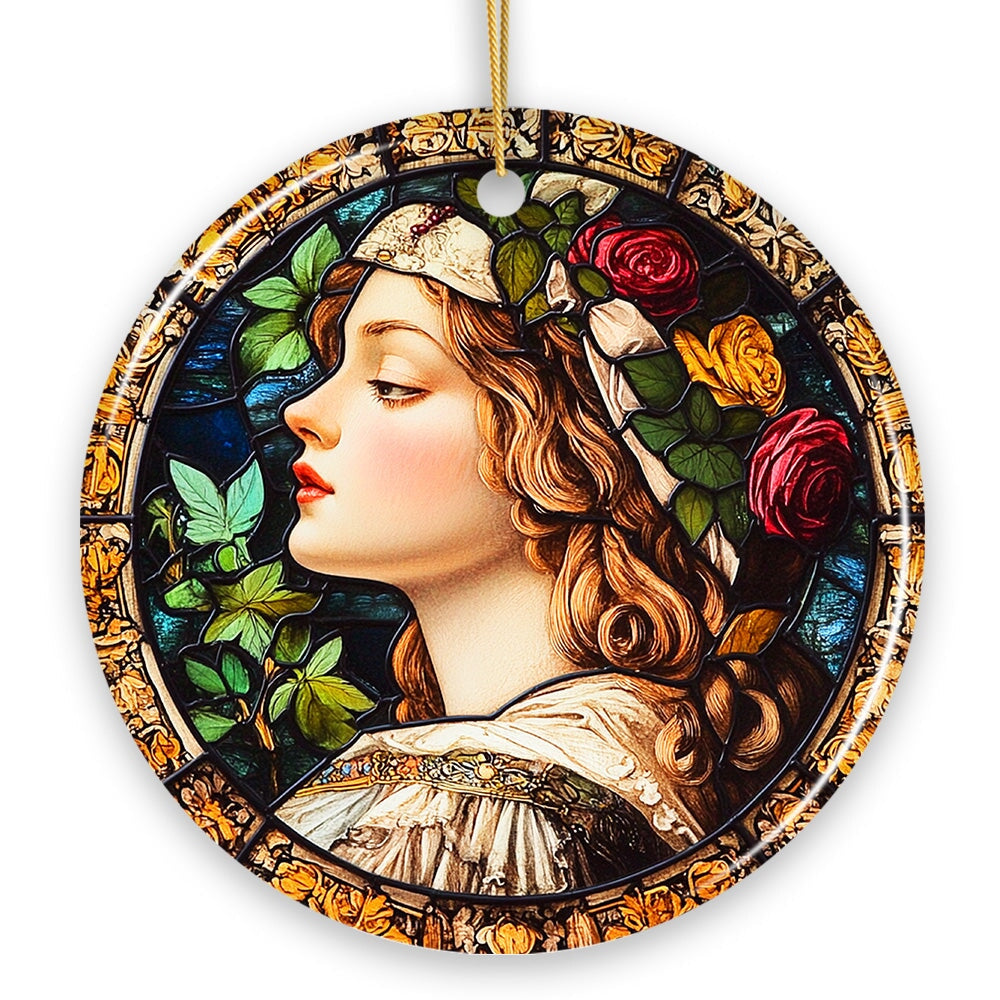 Feminine Beauty in Renaissance Italy Stained Glass Ornament, Artistic Medieval Christmas Gift
