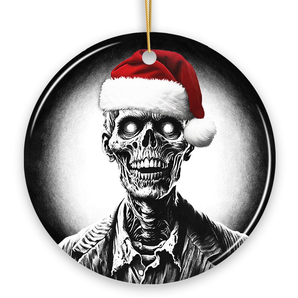 Ghastly Undead Zombie with Santa Hat Ornament, Eerie Christmas Gift for Horror Lovers