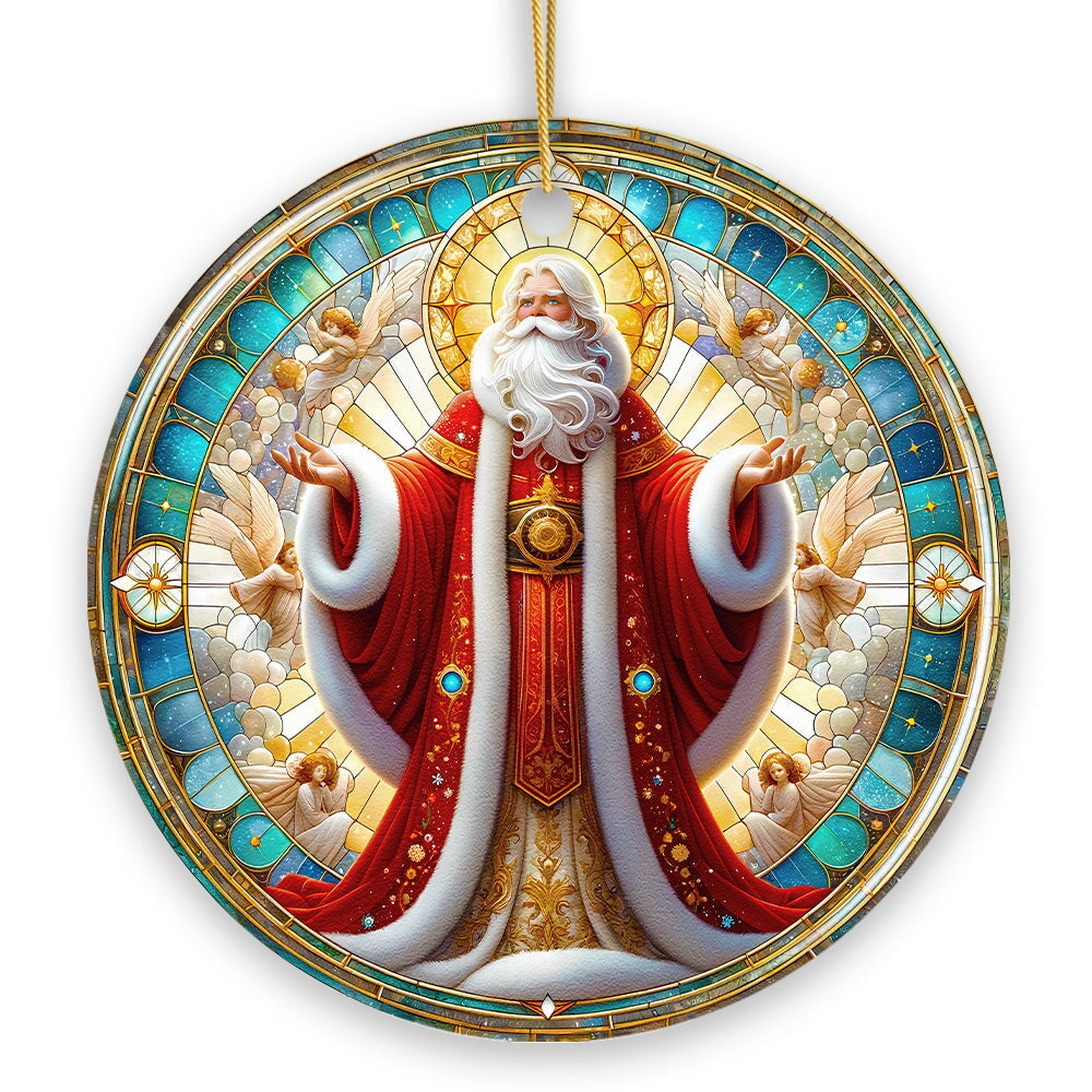 Majestic Holy Santa Stained Glass Themed Ceramic Ornament, Handcrafted Angelic Christmas Decor