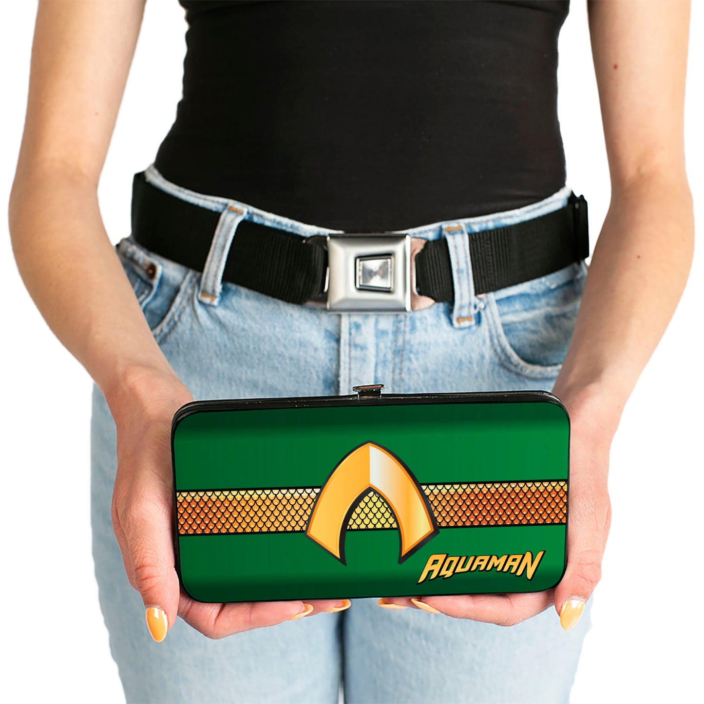 Hinged Wallet - AQUAMAN Classic Icon Scales Stripe Green Golds