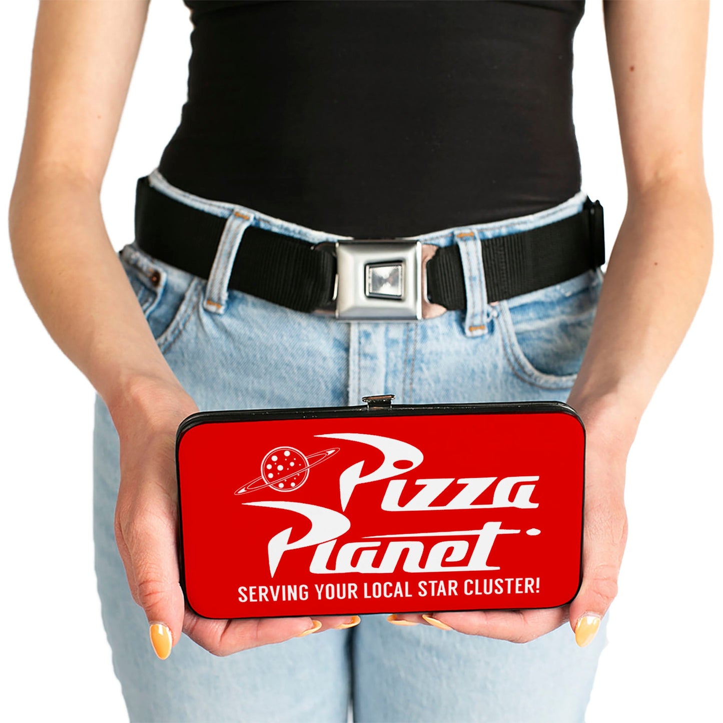 Hinged Wallet - Toy Story PIZZA PLANET SERVING YOUR LOCAL STAR CLUSTER + Checker Red White