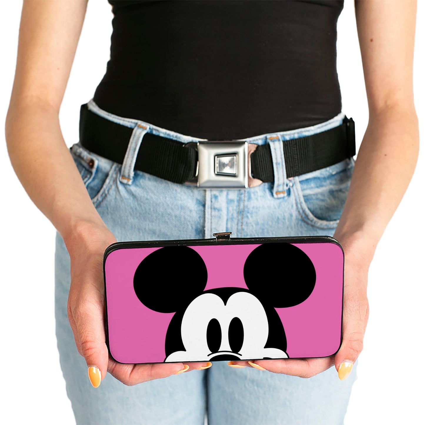 Hinged Wallet - Mickey Mouse Face Character Close-Up + Autograph Pink/Black