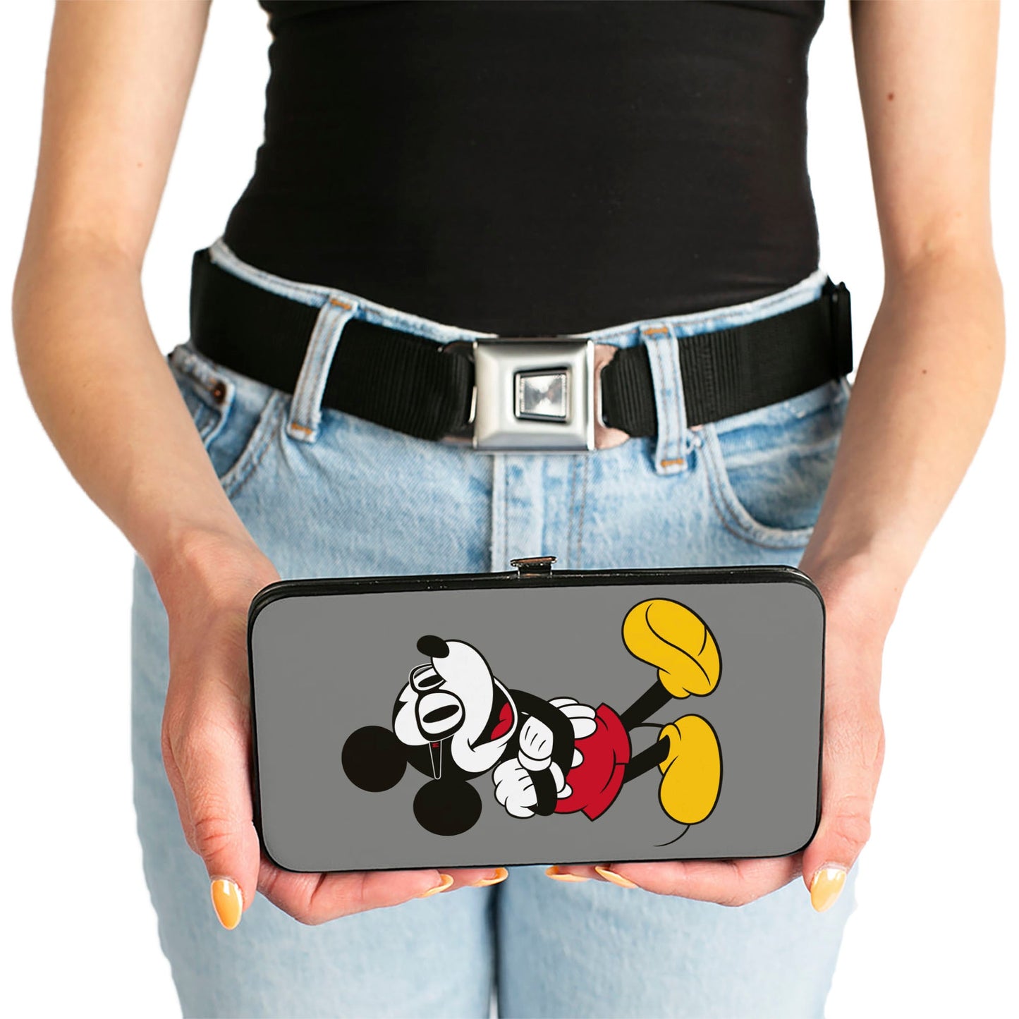 Hinged Wallet - Nerdy Mickey Mouse Arms Crossed + Walking Poses Gray