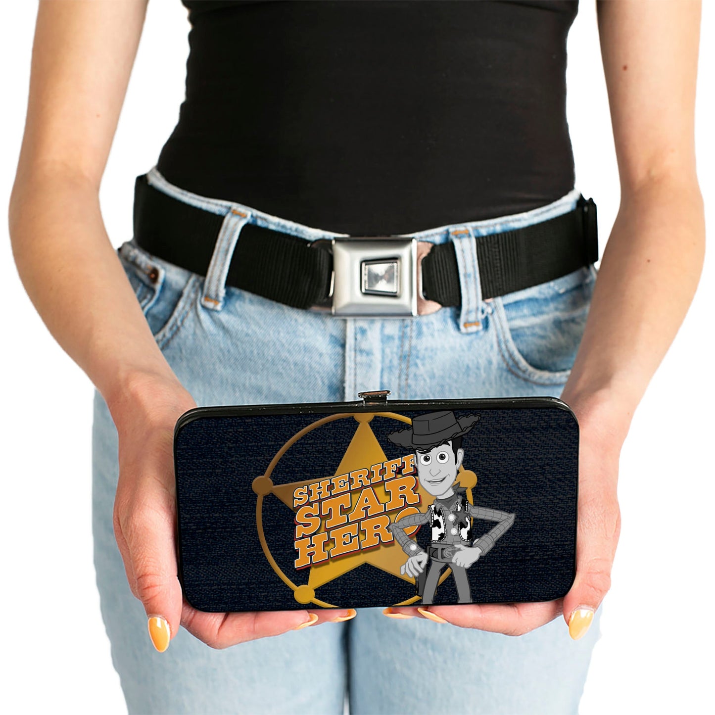 Hinged Wallet - Toy Story Woody SHERIFF STAR HERO Badge Denim Print Dark Grays Golds
