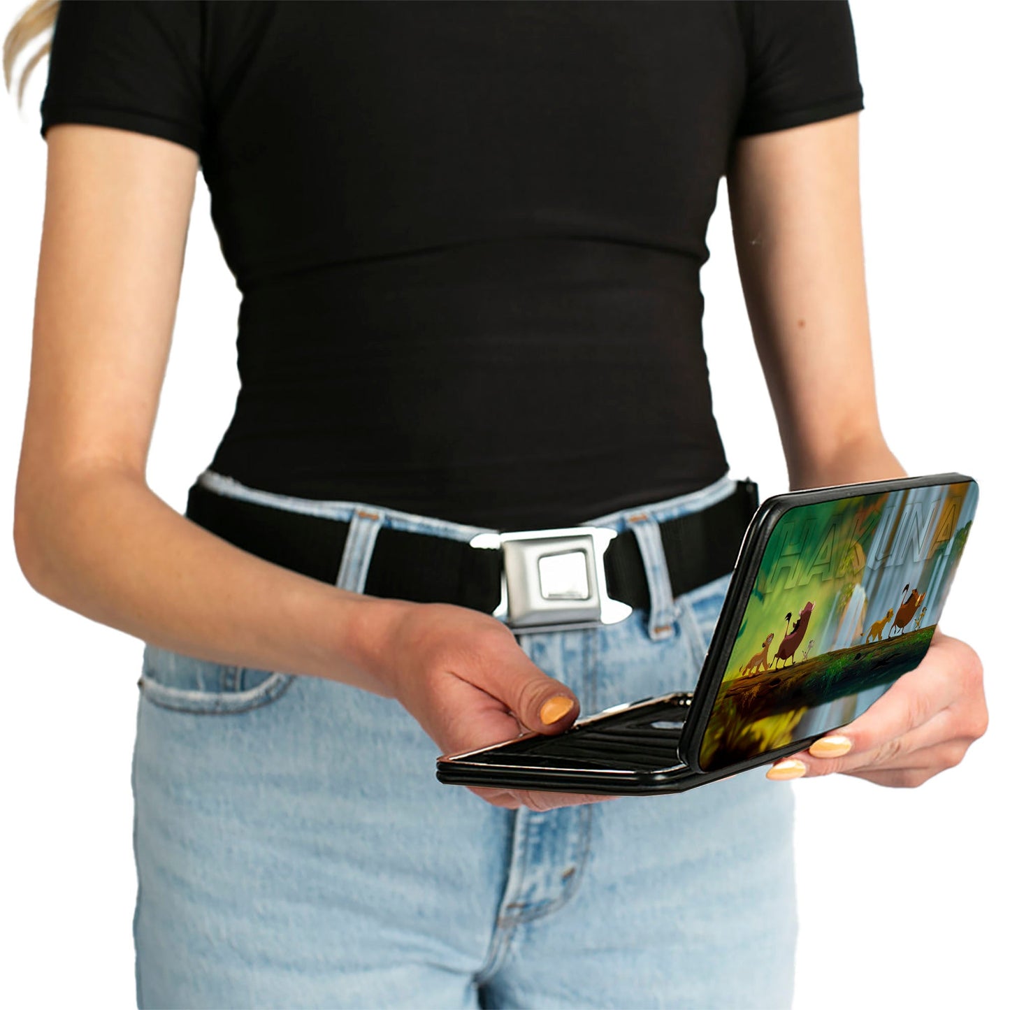 Hinged Wallet - The Lion King HAKUNA MATATA Simba Pumbaa Timon Growing Up Poses Moonlight Scene