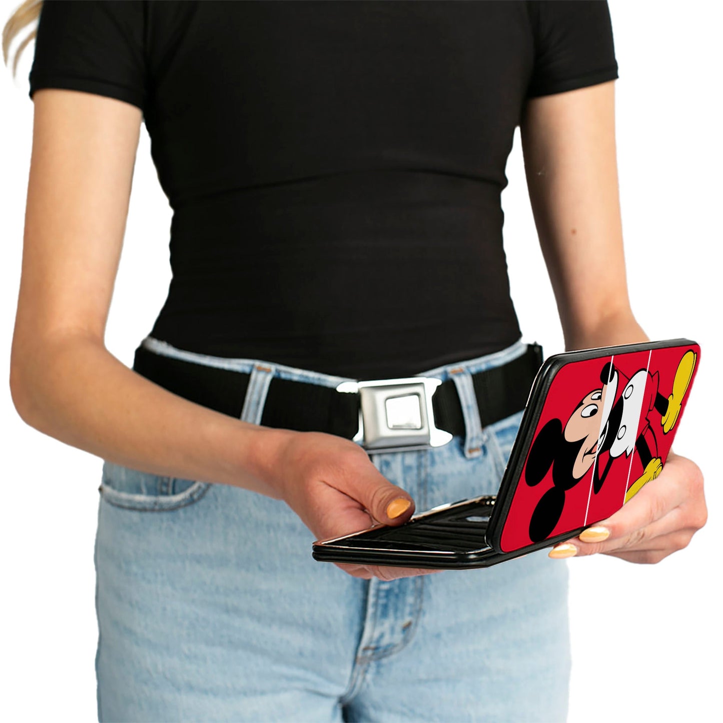 Hinged Wallet - Mickey Mouse Classic Pose + THE TRUE ORIGINAL Stripe Red White Yellow