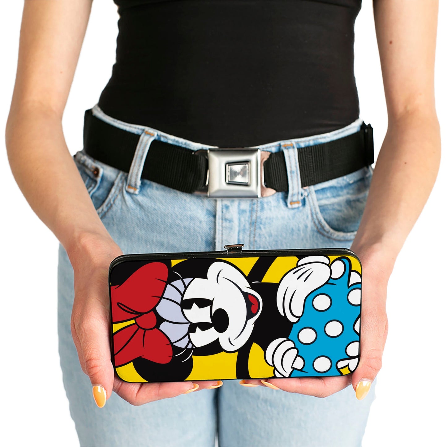 Hinged Wallet - Minnie Style Smiling Pose + Dots Blue/Black/White