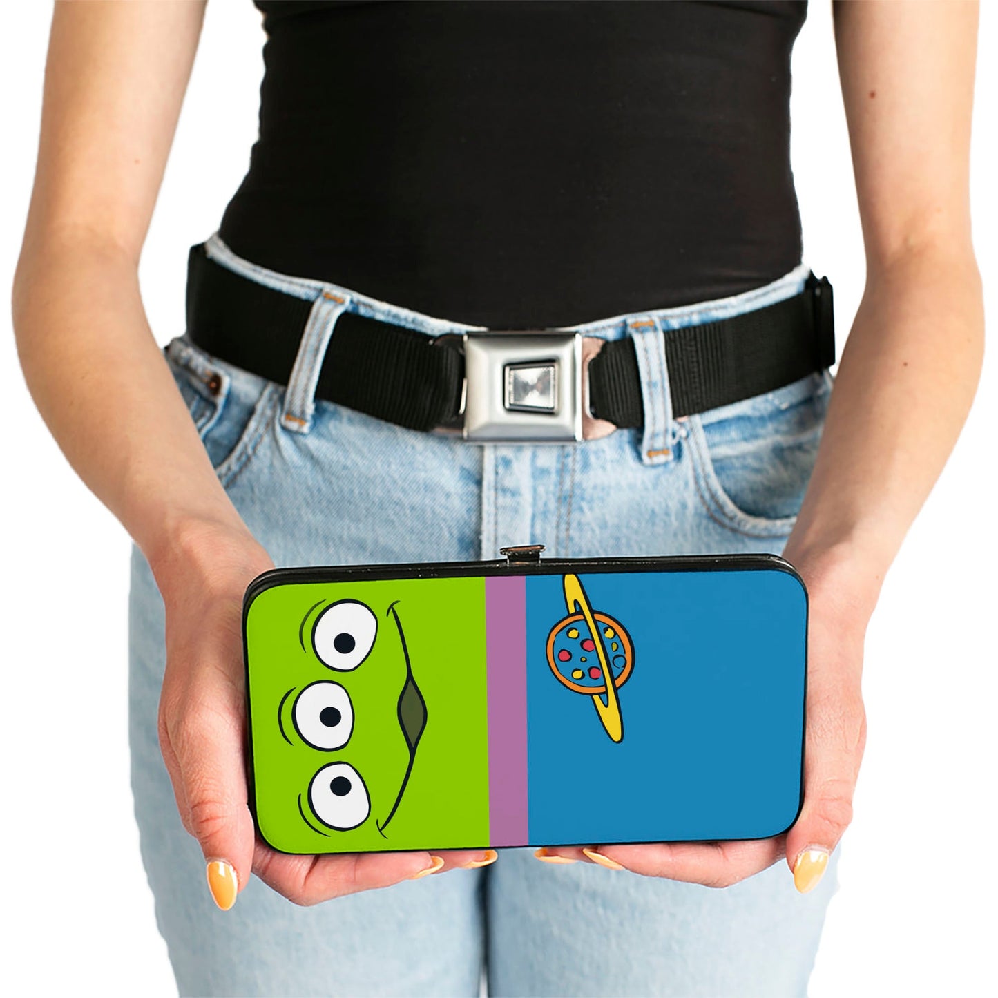 Hinged Wallet - Toy Story Alien Eyes + OOOOOHH!!! Stripe Green Purple Blue White