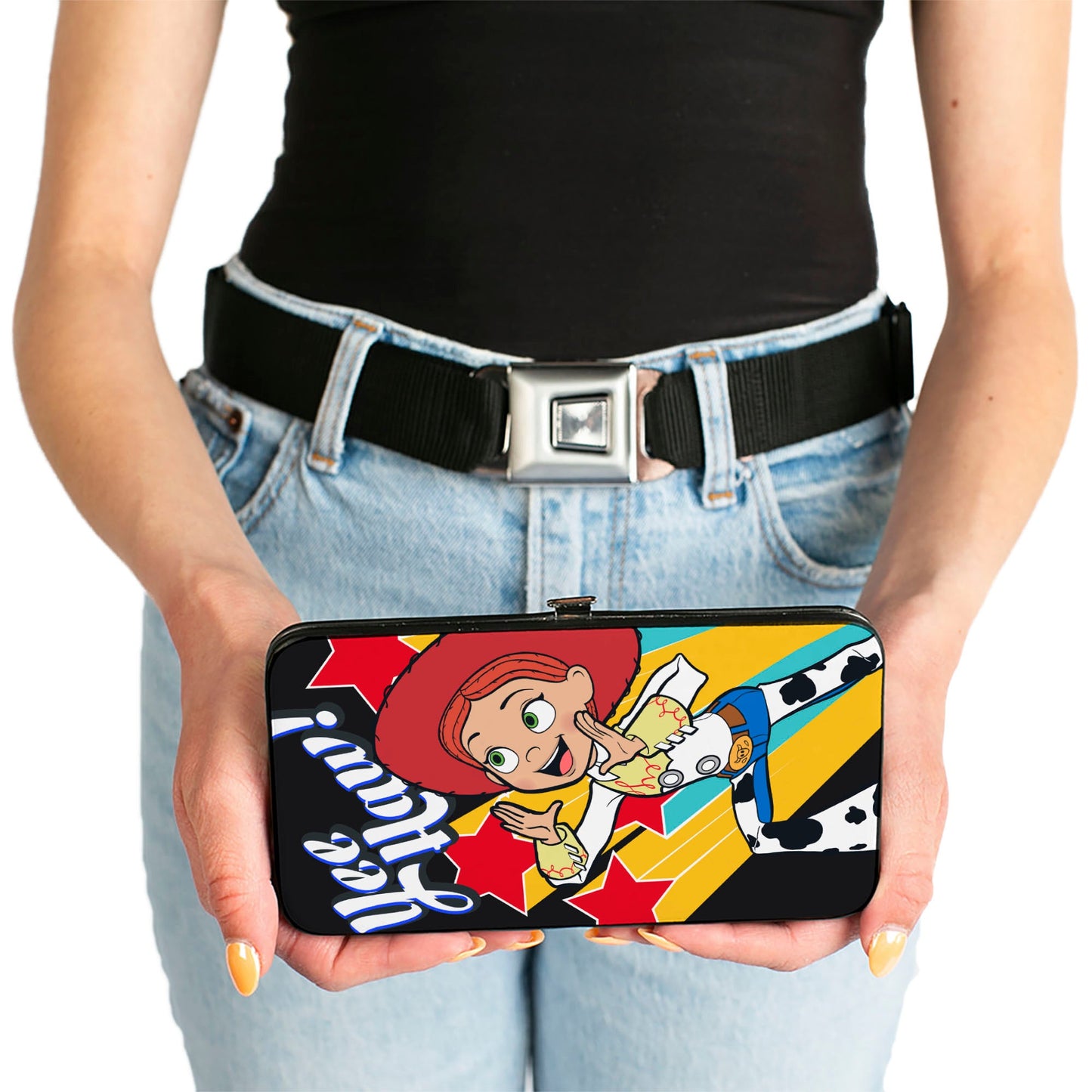 Hinged Wallet - Toy Story Jessie YEE HAW! Pose Stars Black Yellow Red Blues