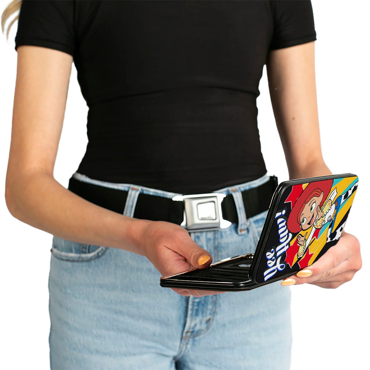 Hinged Wallet - Toy Story Jessie YEE HAW! Pose Stars Black Yellow Red Blues