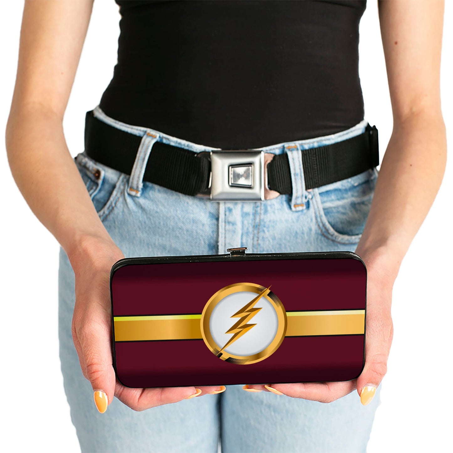Hinged Wallet - The Flash Logo10 Stripe Burgundy Golds White