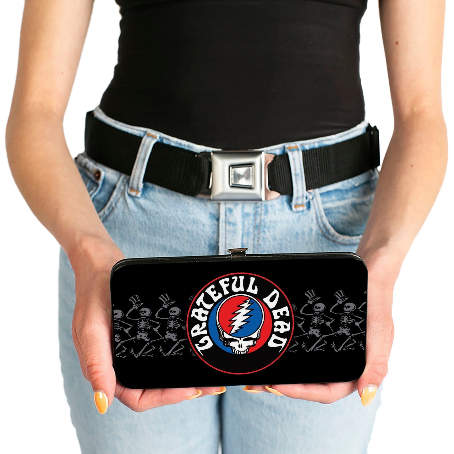 Hinged Wallet - GRATEFUL DEAD Steal Your Face Logo Dancing Skeletons Black Gray Red White Blue