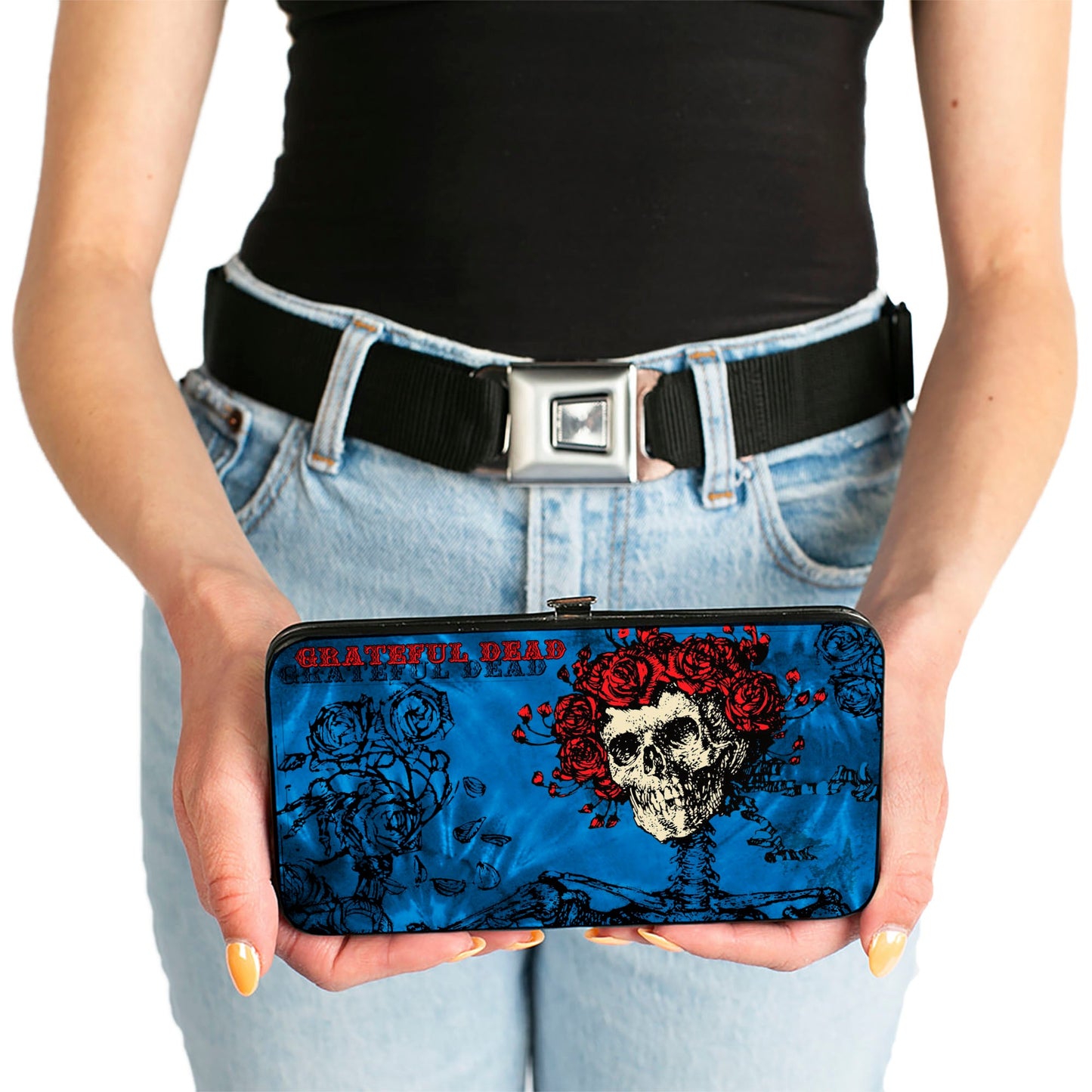 Hinged Wallet - GRATEFUL DEAD Skull & Roses Blues Black Red