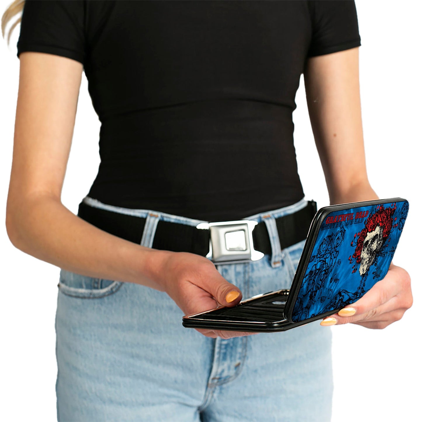 Hinged Wallet - GRATEFUL DEAD Skull & Roses Blues Black Red