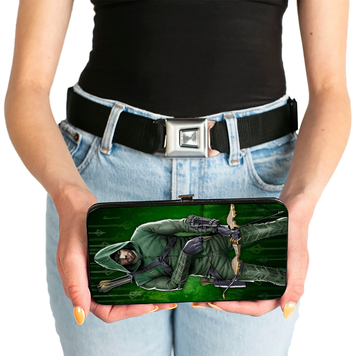 Hinged Wallet - Green Arrow Bow Pose + Arrows Greens