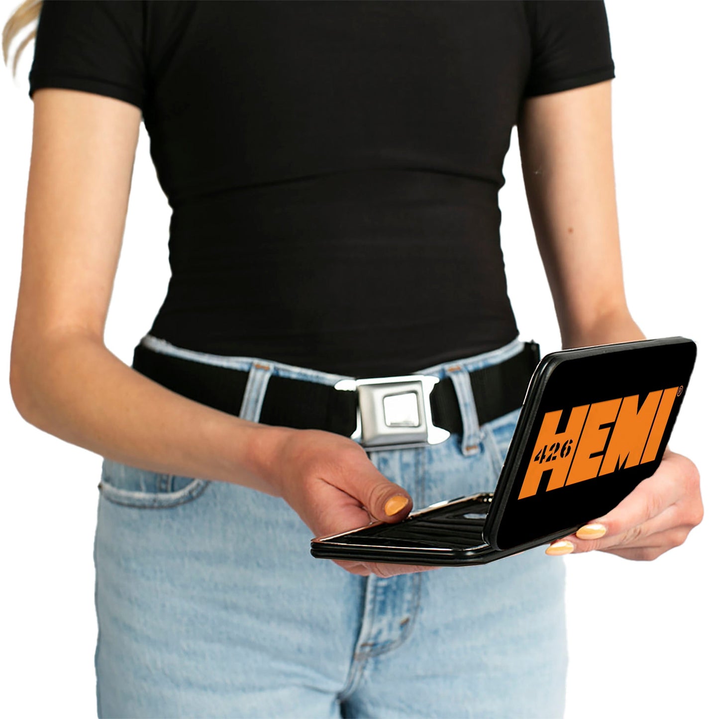 Hinged Wallet - HEMI 426 Logo2 Black White Orange