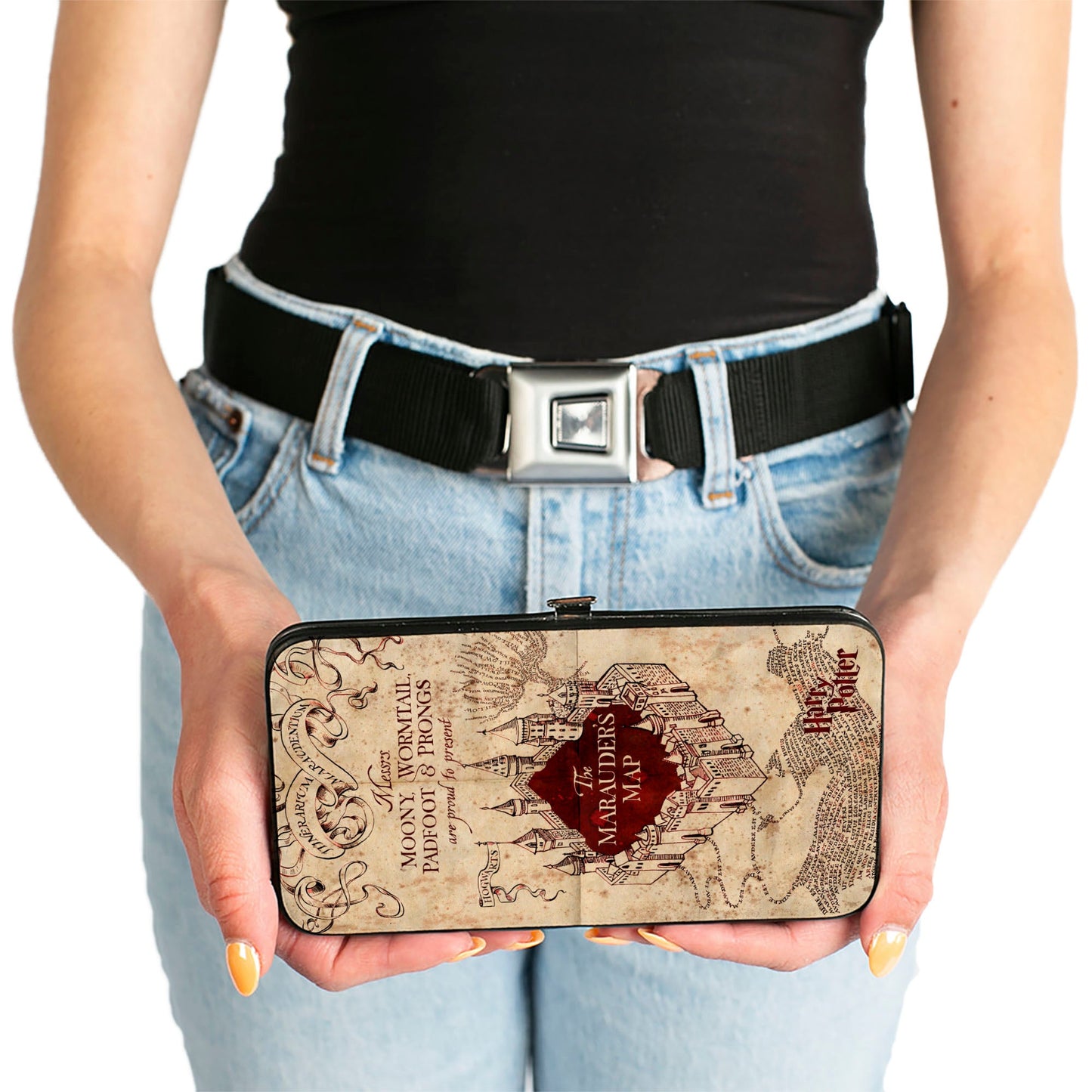 Hinged Wallet - Hogwarts School THE MARAUDER'S MAP Tan Reds