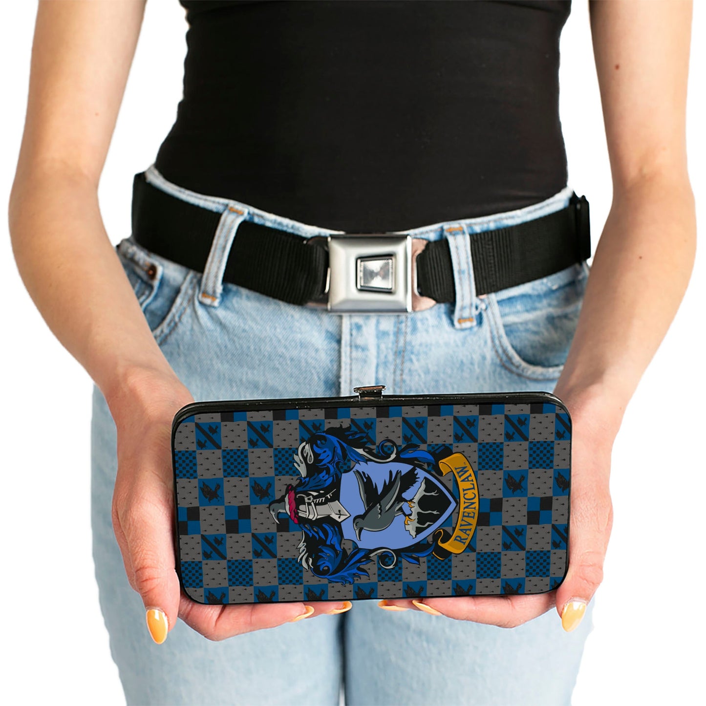 Hinged Wallet - Harry Potter RAVENCLAW Crest Heraldry Checkers Gray Blues