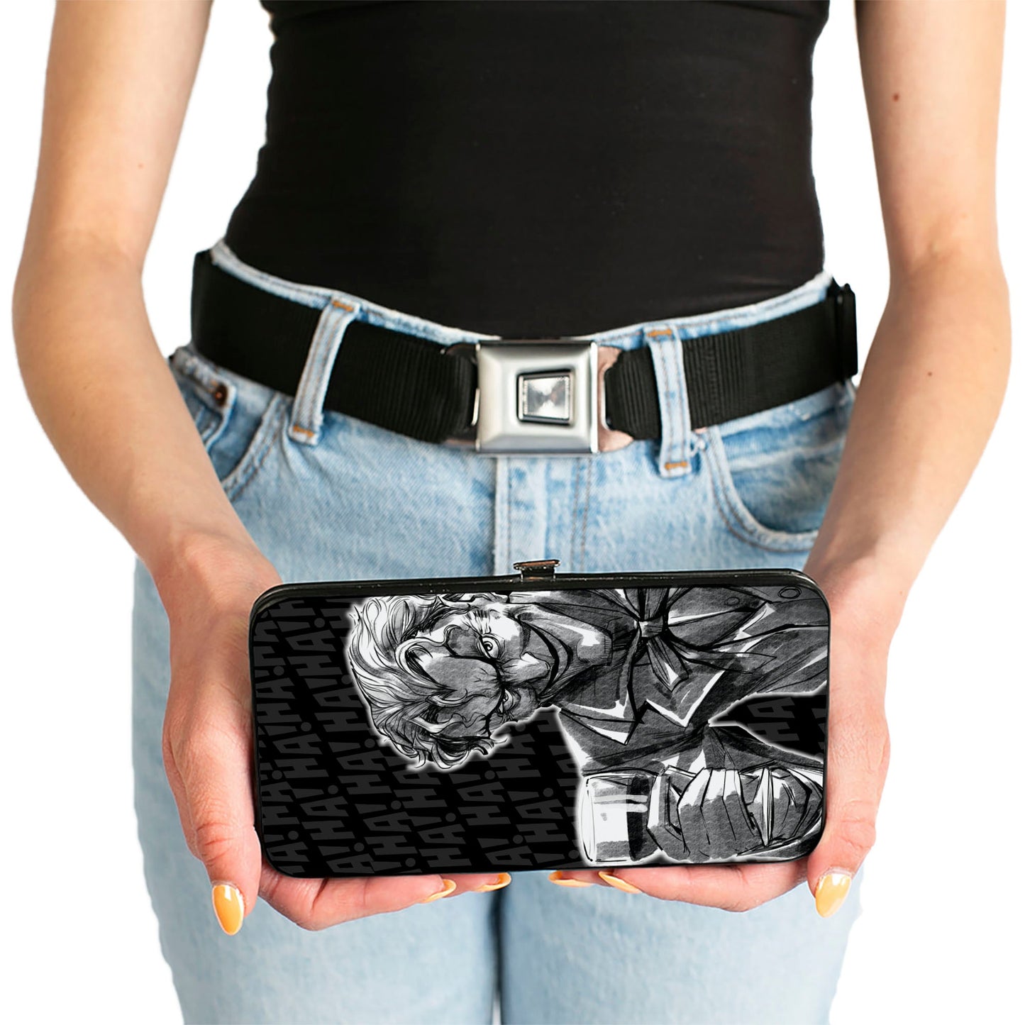 Hinged Wallet - Joker Wine Pose Sketch + THE JOKER Logo HA! HA! Black Grays White