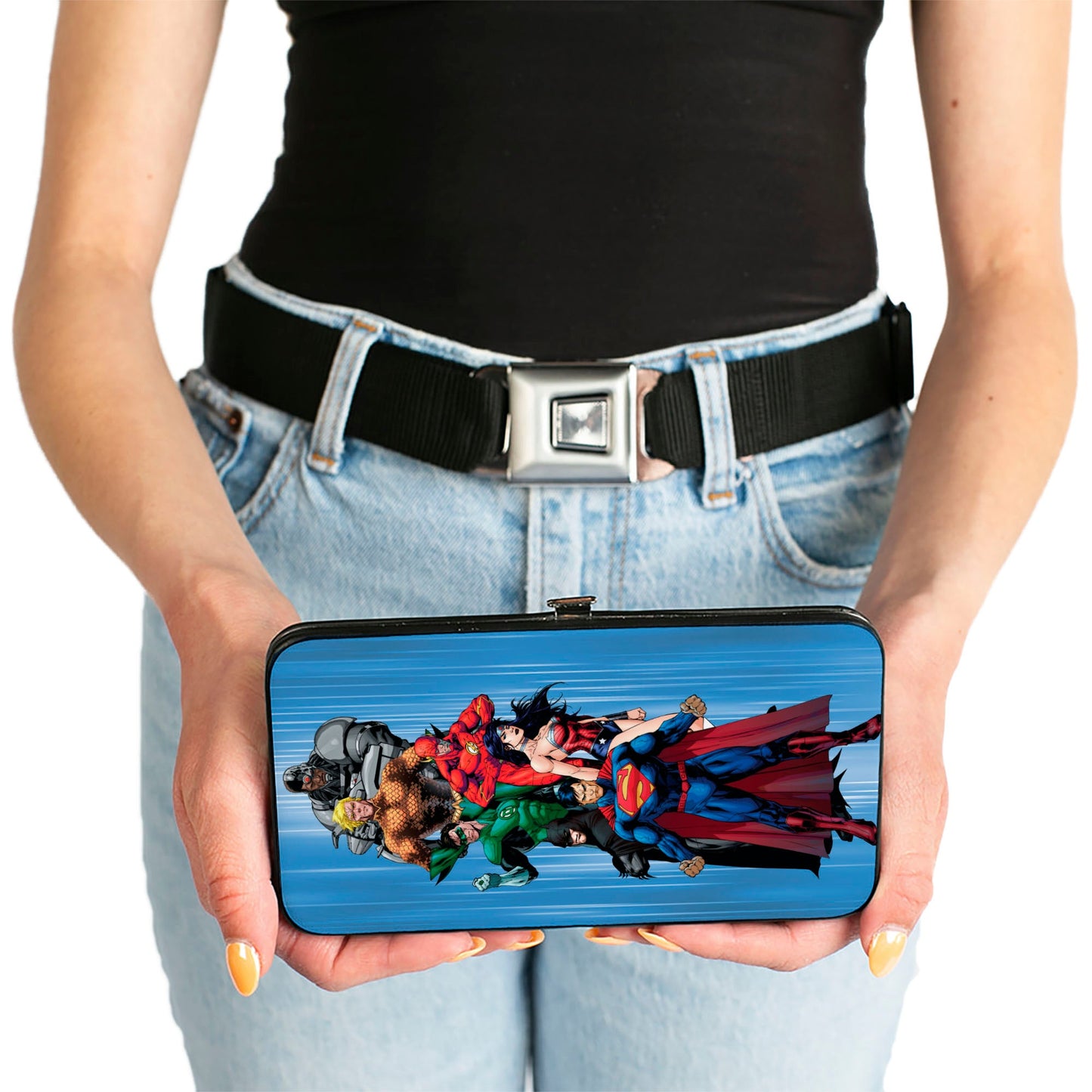 Hinged Wallet - The New 52 Justice League 7-Superhero Group Pose Streak Blues