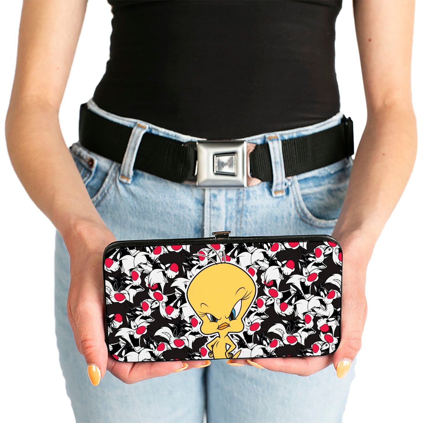 Hinged Wallet - Tweety Pose Sylvester the Cat Expressions Stacked Black White Red