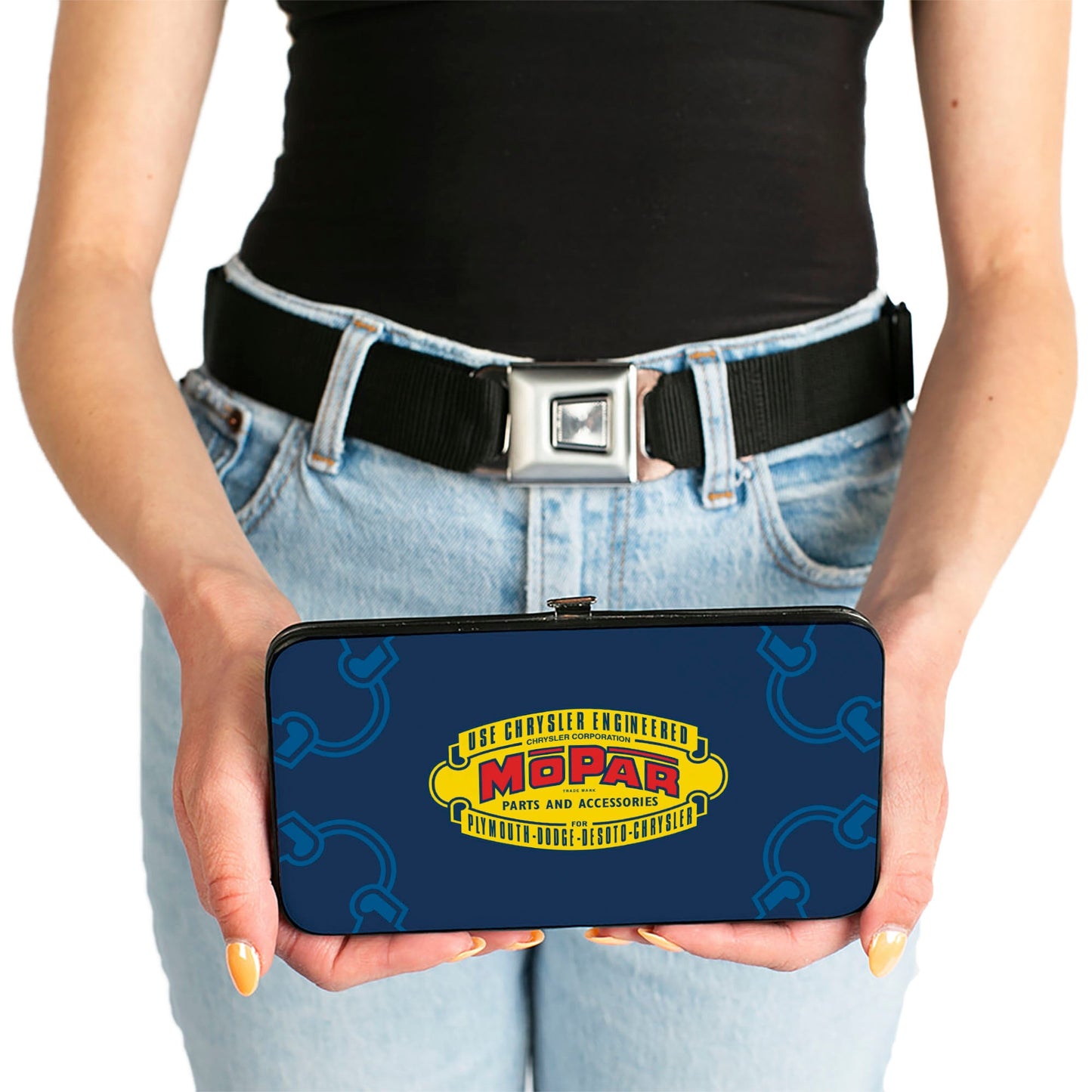 Hinged Wallet - MOPAR 1937-1947 Logo-USE CHRYSLER ENGINEERED MOPAR PARTS AND ACCESSORIES Blue Yellow Red