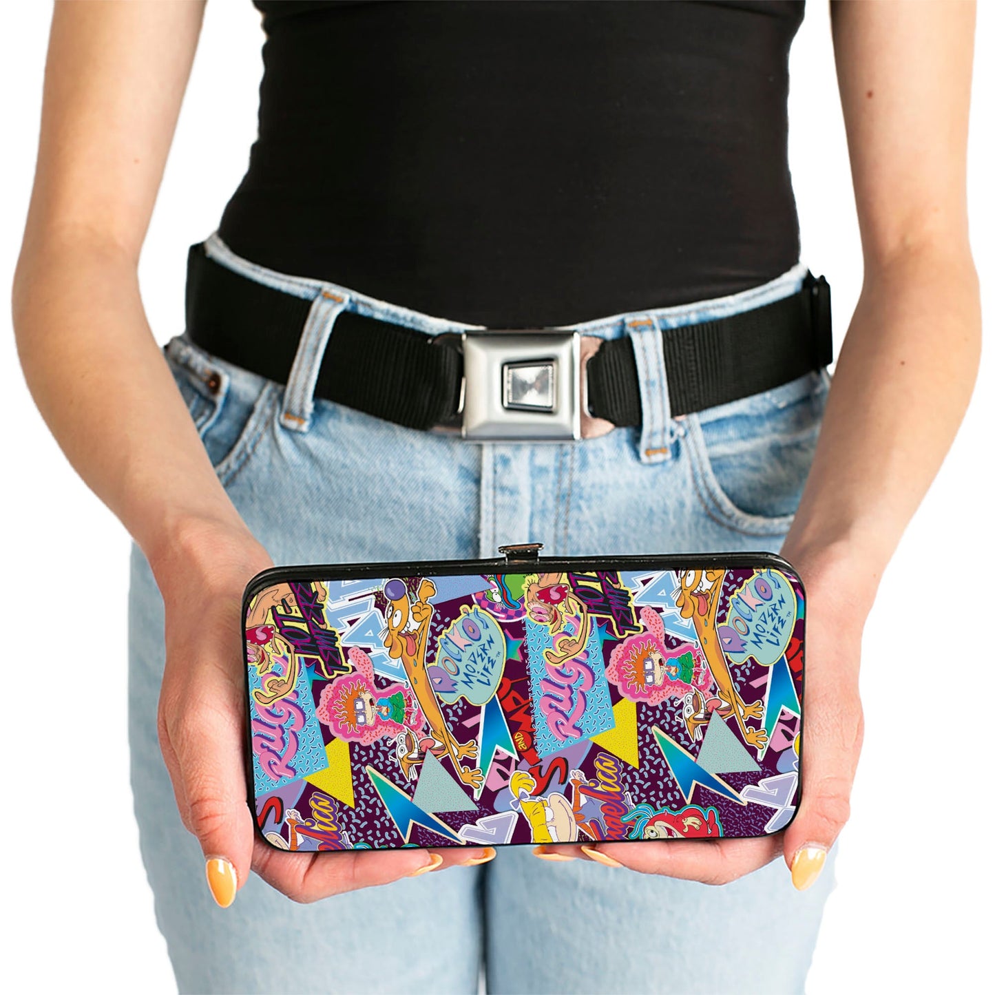 Hinged Wallet - Nick 90's Logos 7-Show Characters Purple Multi Color