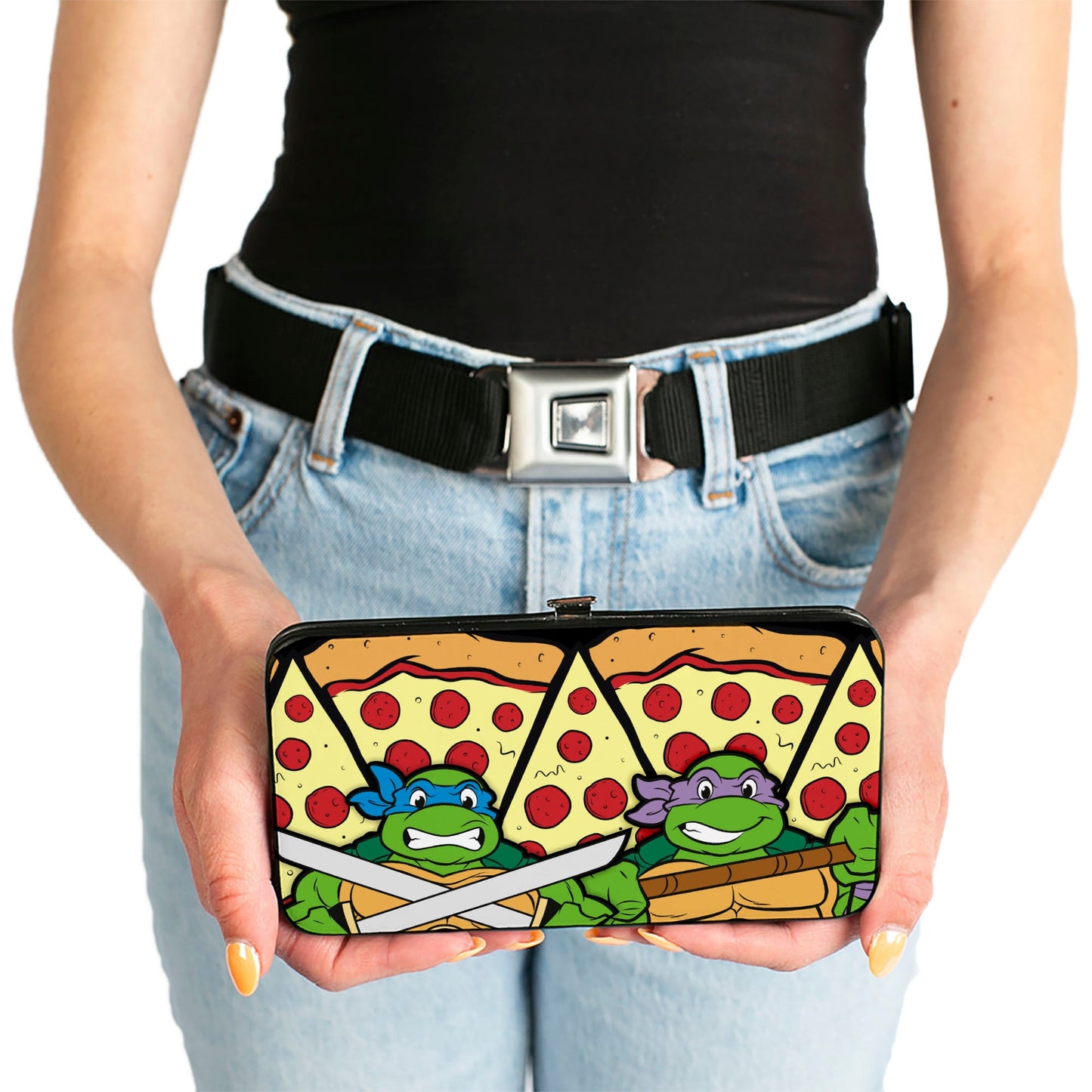 Hinged Wallet - Turtle Battle Poses Pizza