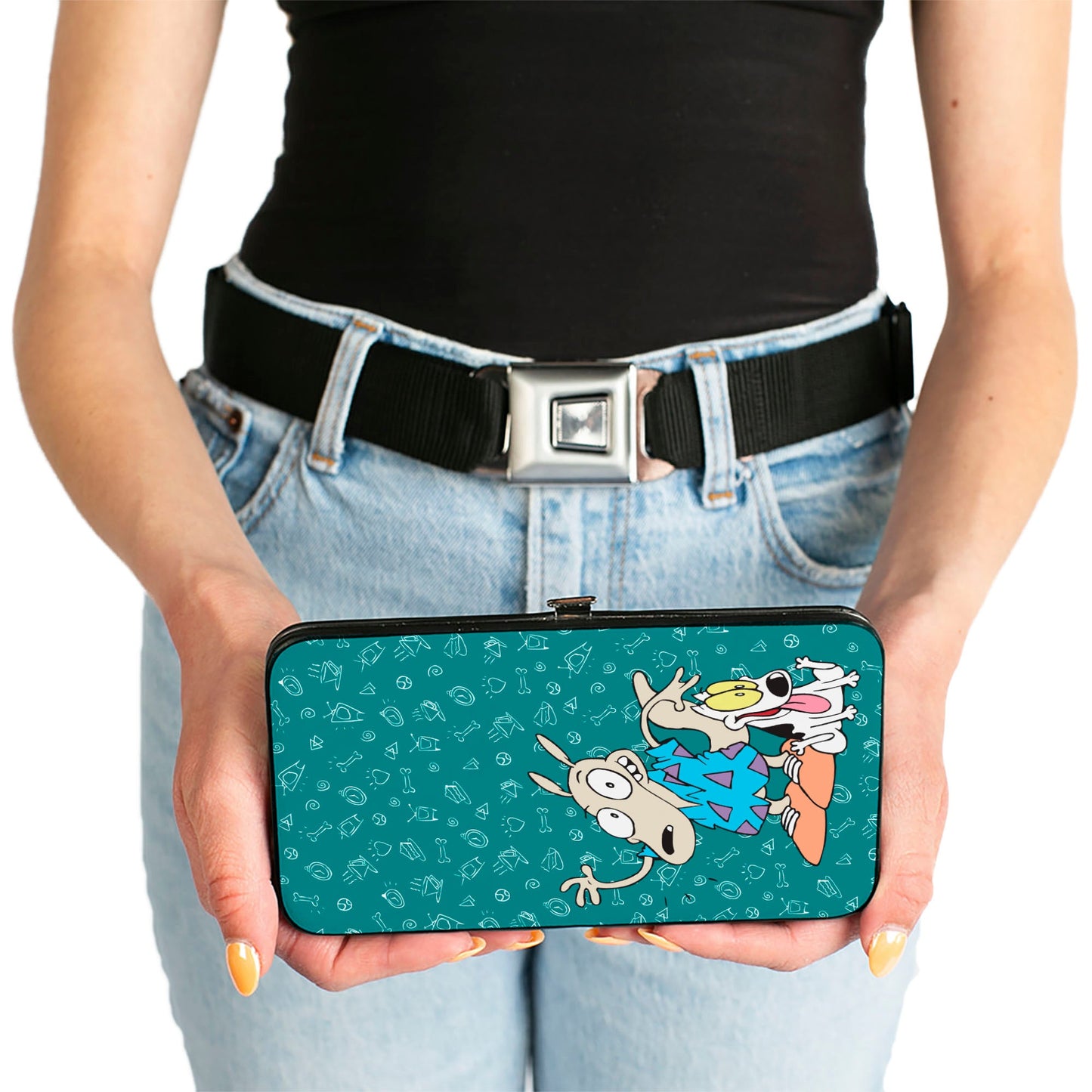 Hinged Wallet - Rocko's Modern Life Rocko & Spunky Pose + Logo Turquoise White
