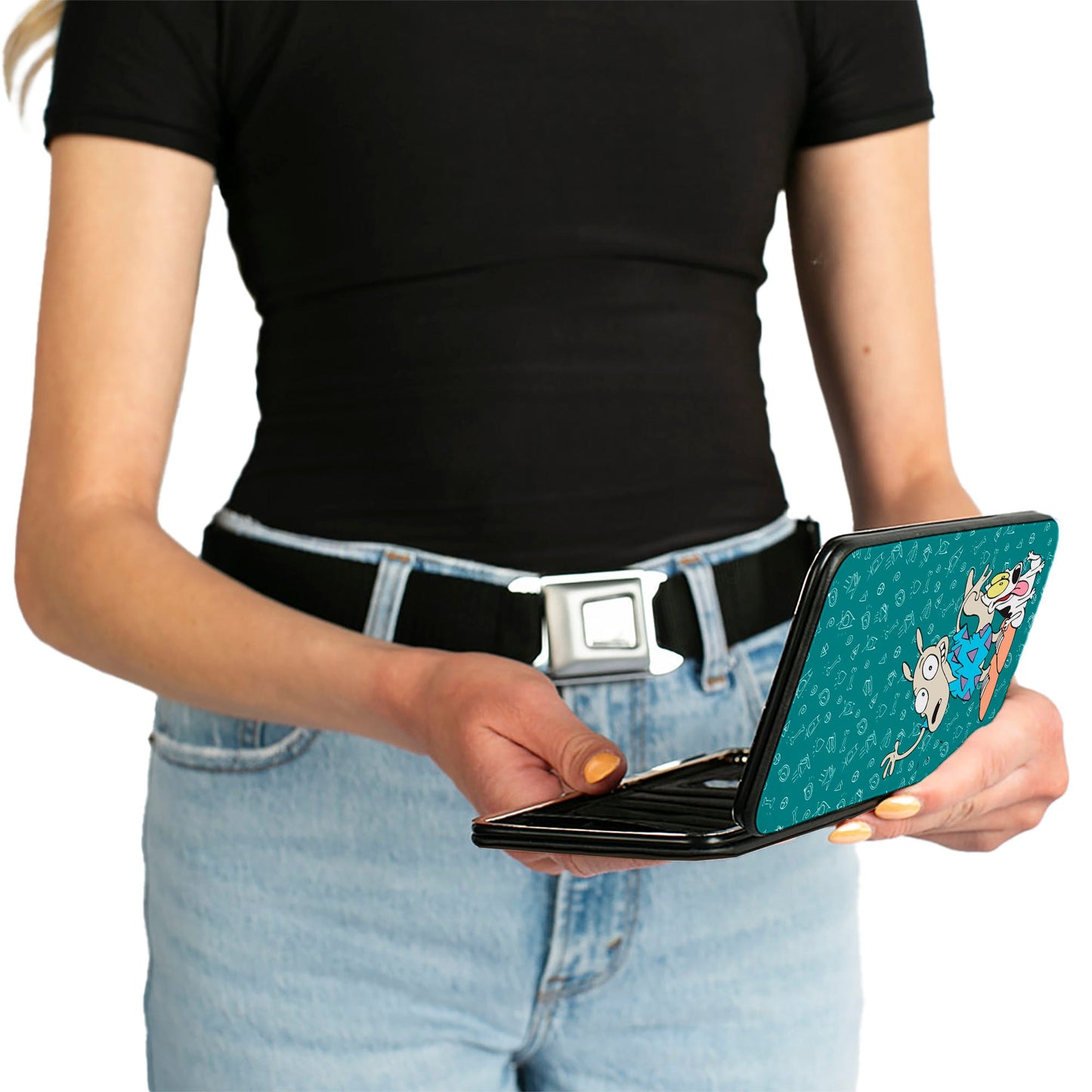 Hinged Wallet - Rocko's Modern Life Rocko & Spunky Pose + Logo Turquoise White