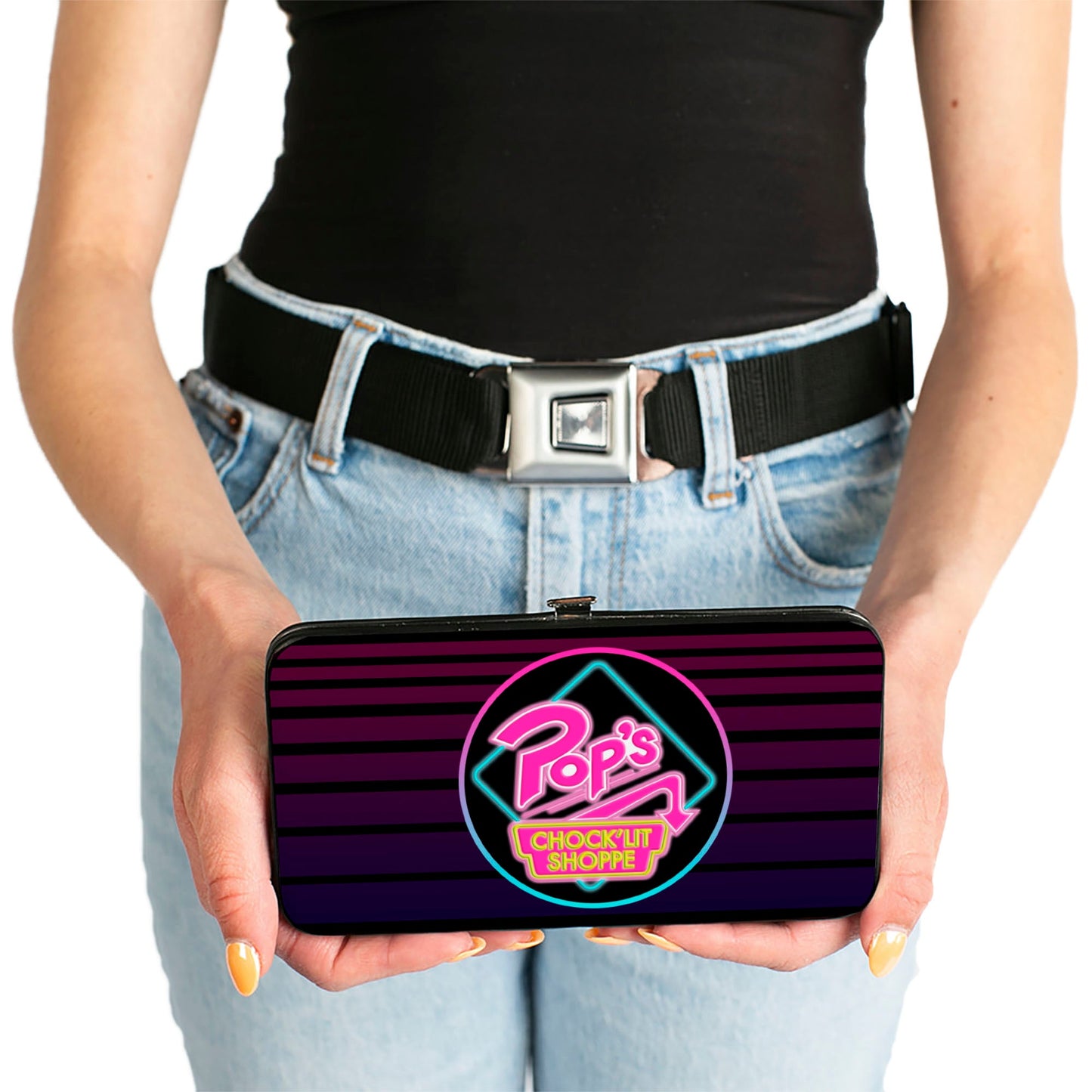 Hinged Wallet - Riverdale POP'S CHOCK'LIT SHOPPE Logo Stripes Black Pinks Blues