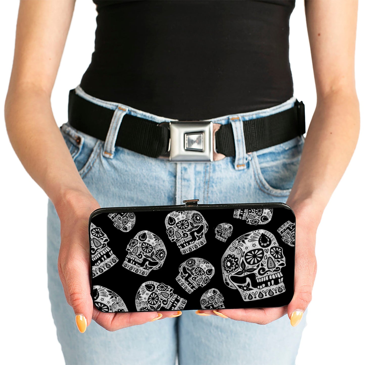 Hinged Wallet - The Dust of Living II Sugar Skulls Black White