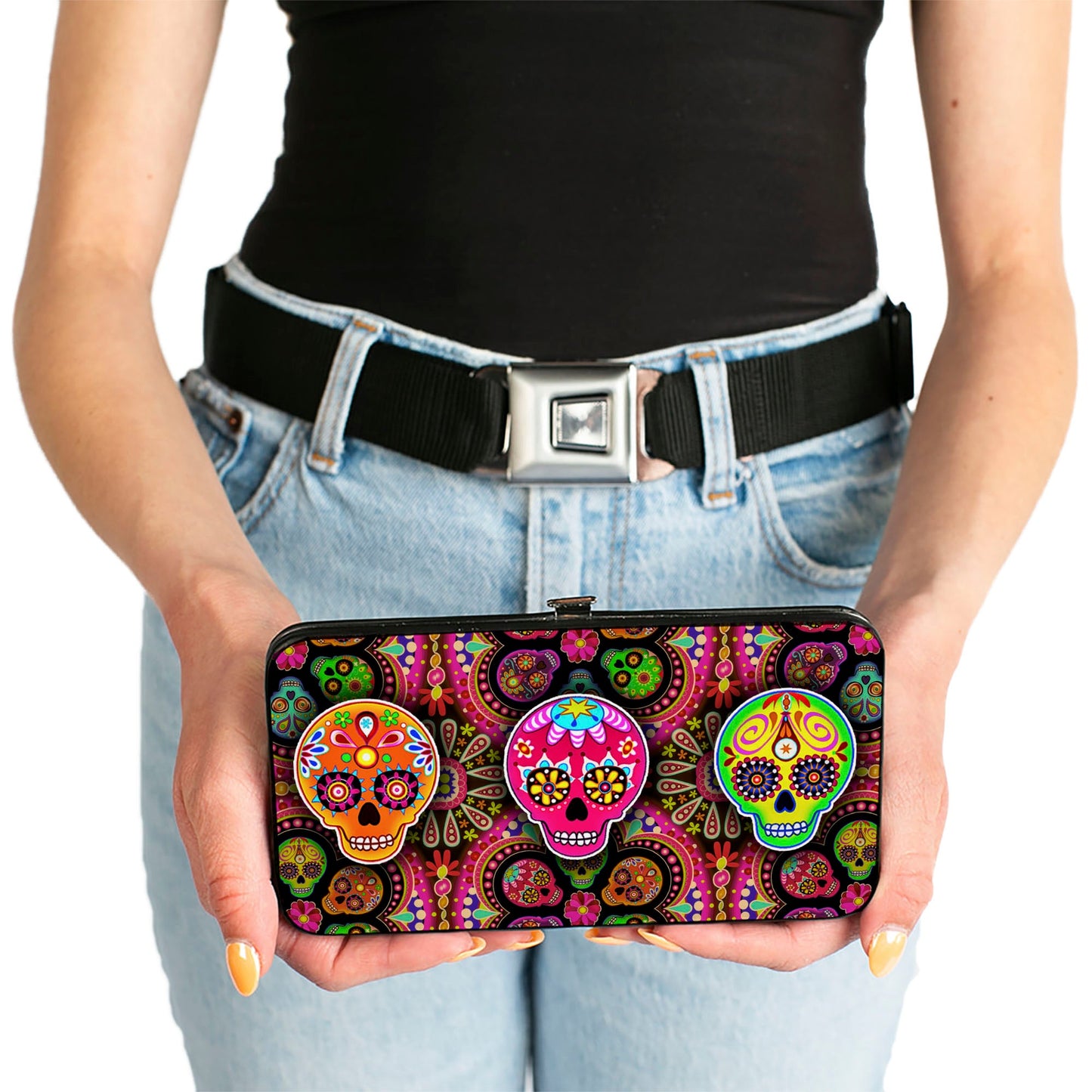 Hinged Wallet - Six Sugar Skulls Multi Color