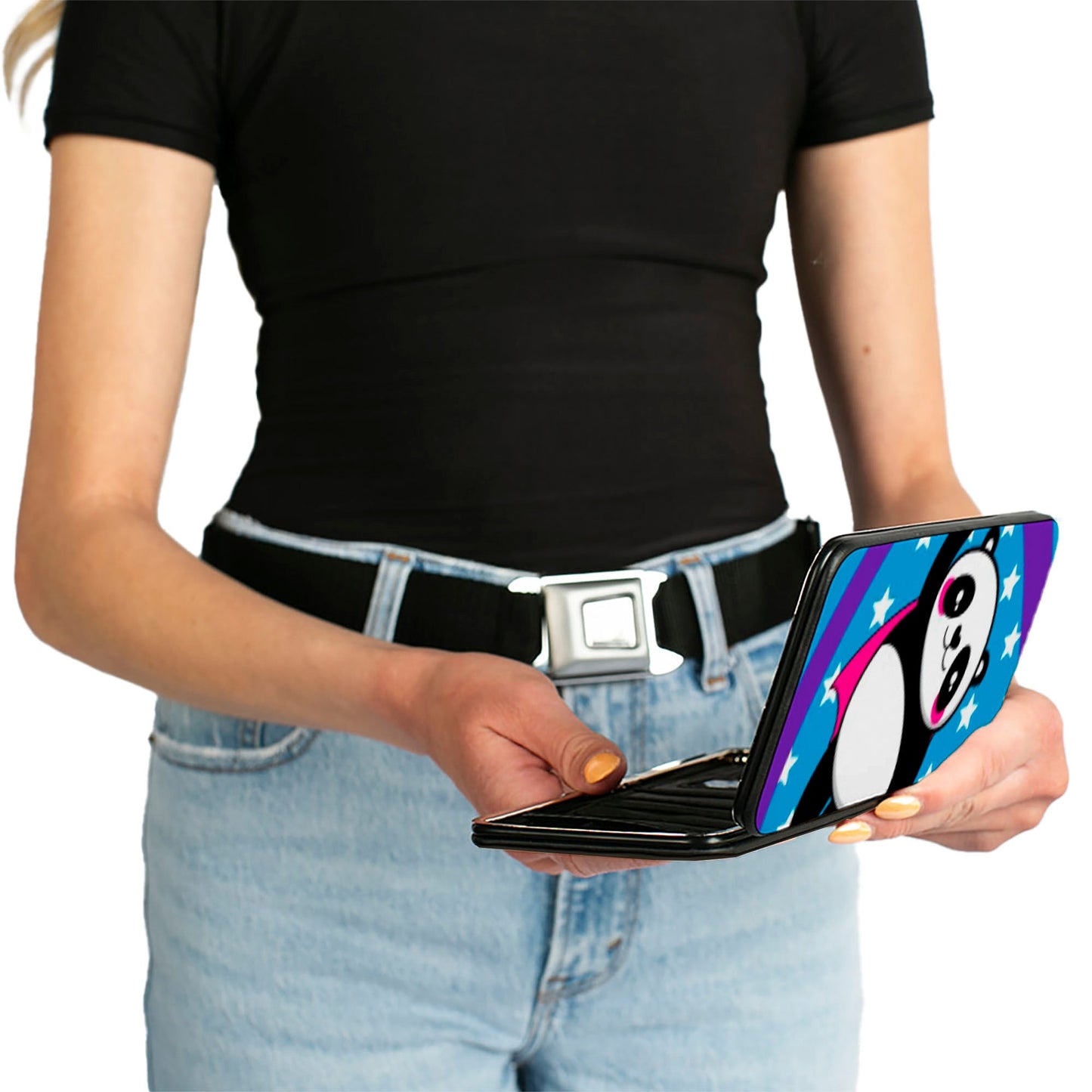 Hinged Wallet - Pandas & Rainbows w Stars