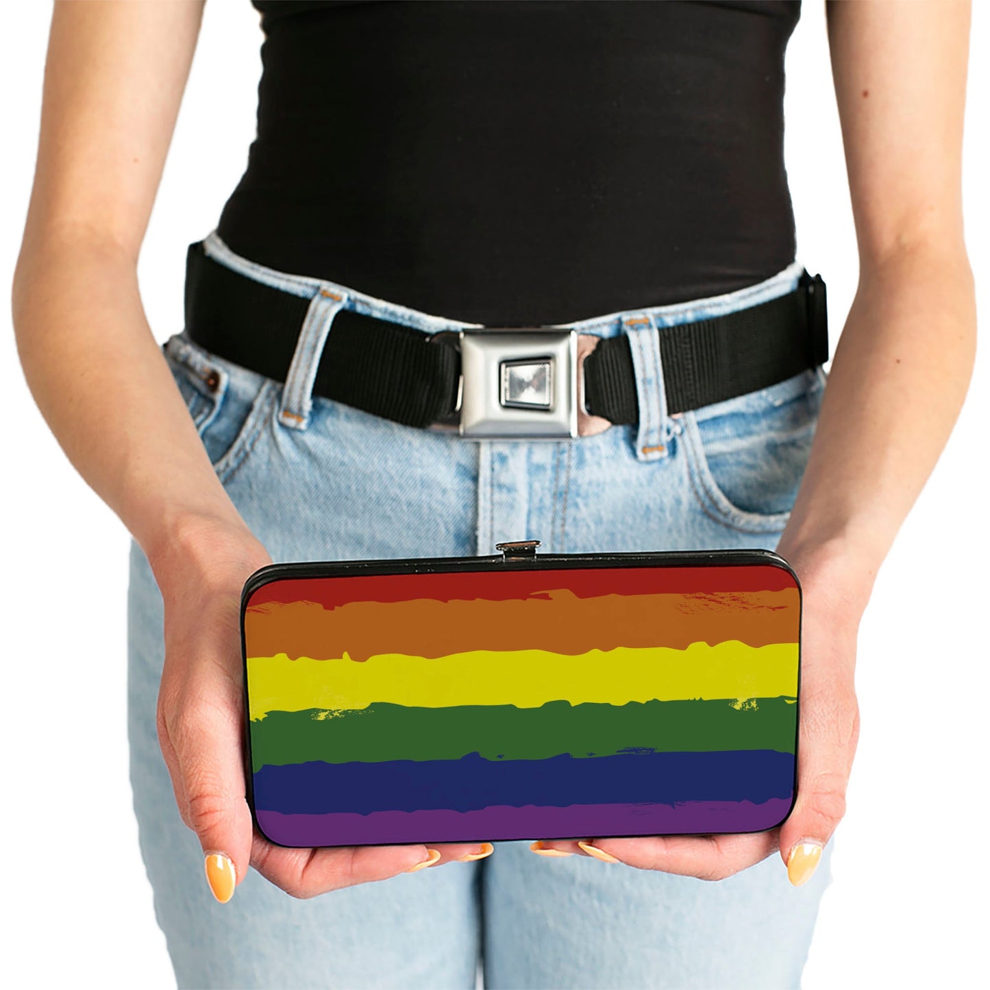 Hinged Wallet - Rainbow Stripe Painted